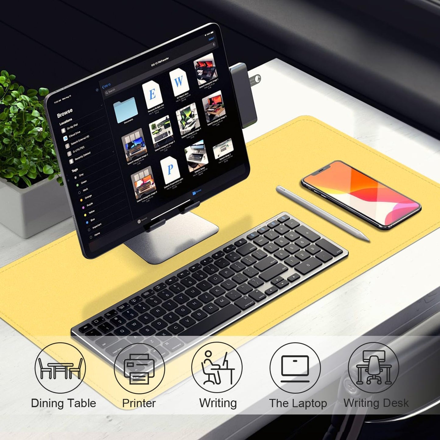 Leather Desk Pad Protector, 47.2'' x 23.6'', Suede Base Sewing Desk Blotter, Non-Slip Office Mat, Waterproof Writing Pad - Yellow
