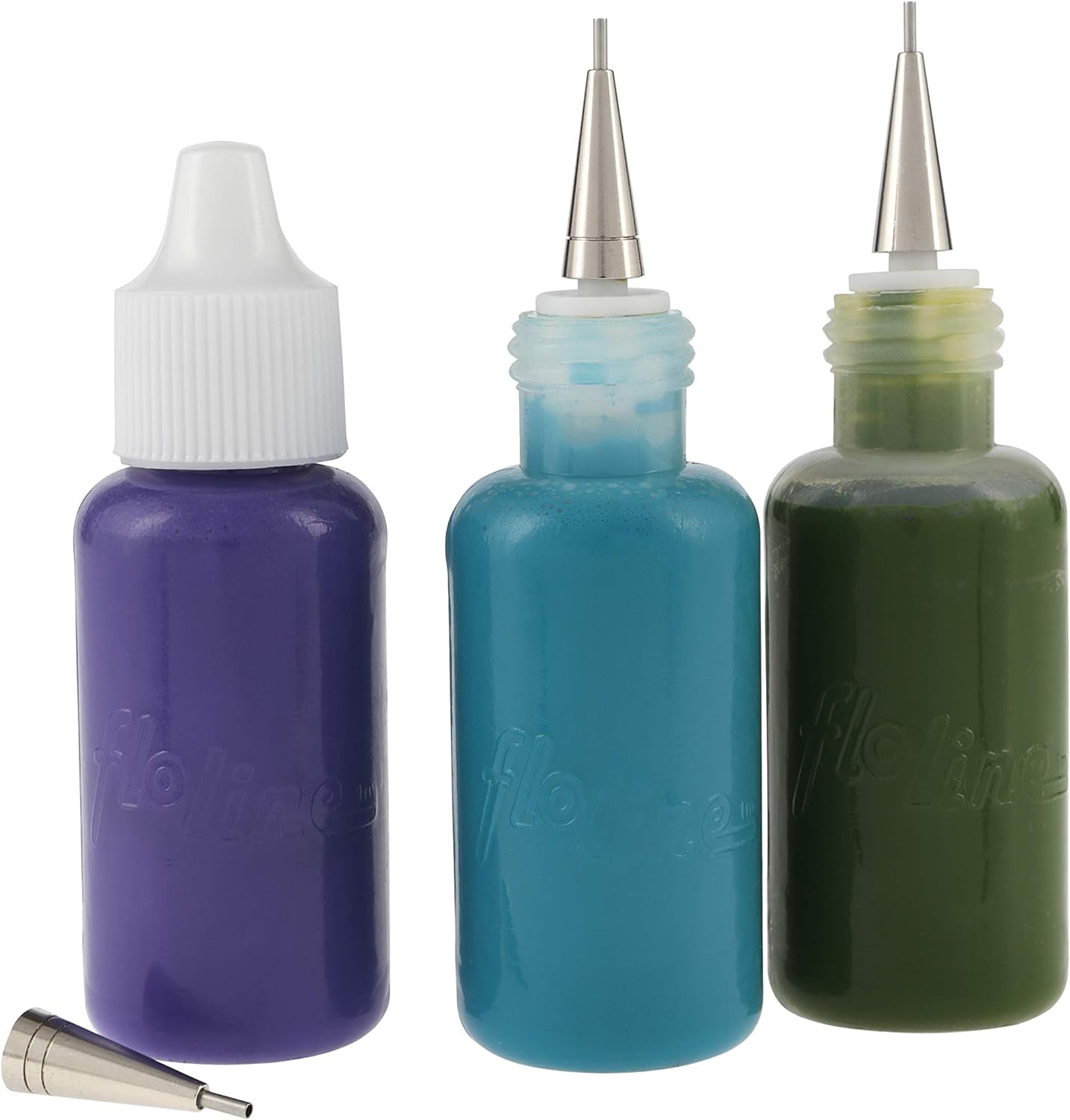 Flo Line Precision Tip Applicator Bottle - Fine Tip Squeeze Bottles for Fluid Media, Inks, Acrylics, Watercolor, Quilling, Paint Bottles with Tip Pack of 6 - 0.5oz bottles w/ 0.5, 0.7, 0.9 Metal Tips