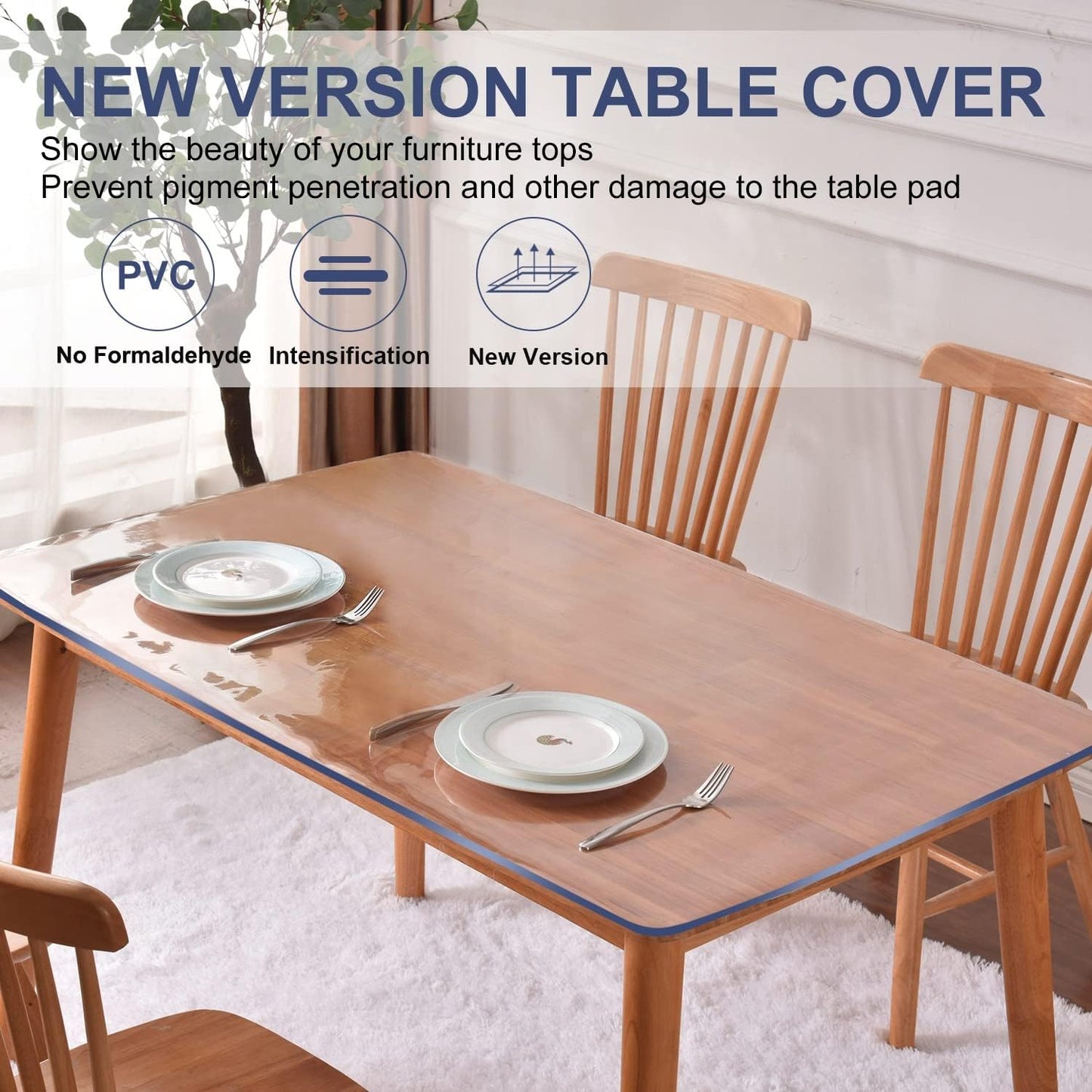 36 Inch Diameter Round Clear Plastic Table Protector Cover Pad Thick Wipeable PVC Vinyl Tablecloth Furniture PVC Protective Desktop Liner Cover Waterproof Dining Living Room Tabletop Screen Protection