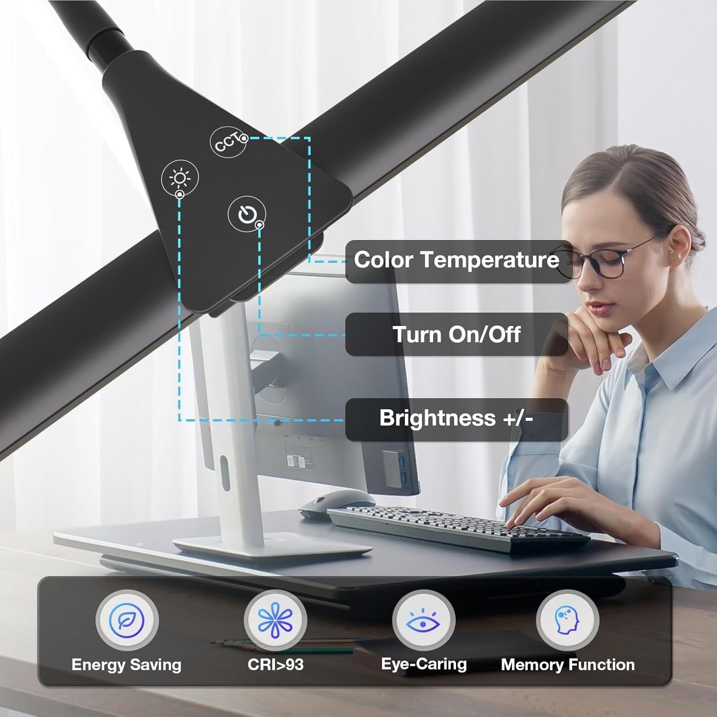 Desk Lamp for Office Home, 31.5" Desktop Lighting Bar with Gooseneck, Clip on Desk Light with Clamp, Bright Dimmable Table Lamp for Study, Work, Computer, Monitor, Reading - Lumora Desk