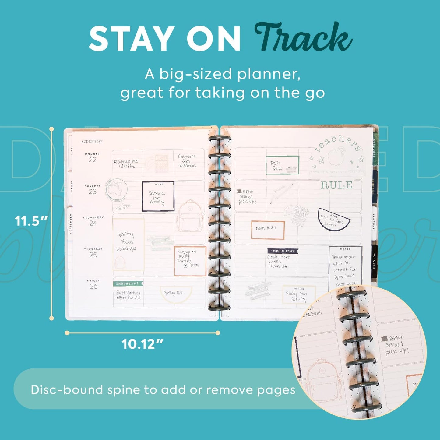 Happy Planner Disc-Bound 12-Month July 2025–June 2026 Planner with 3 Extra Months, Big Size, Teacher Layout, Here We Go Again, 7" x 9.25”