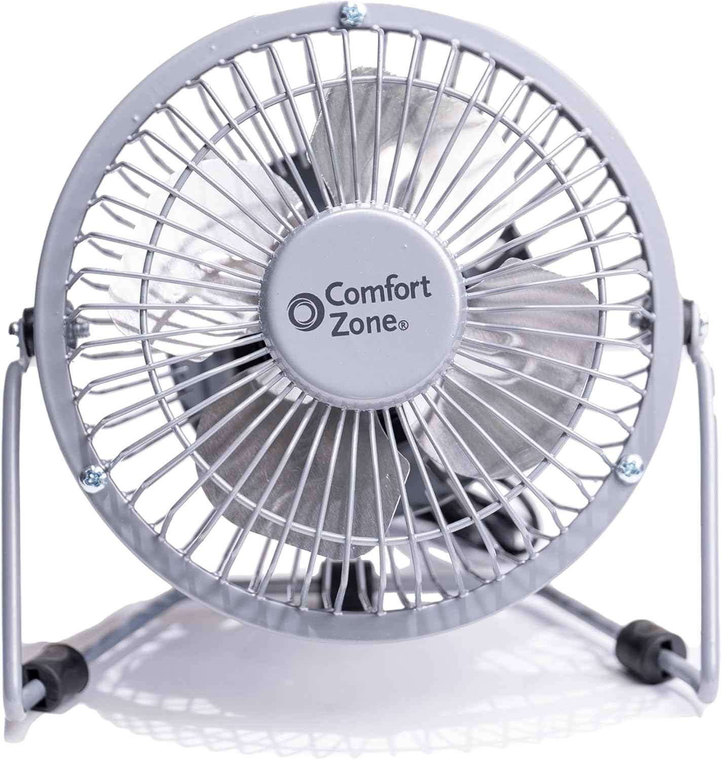 Comfort Zone 4-inch All-Metal Mini Desk Fan – High Velocity Portable USB Fan with 120V Wall Adapter, 360° Adjustable Tilt & Quiet Operation – Compact Electric Table Fan for Office, Home & Travel