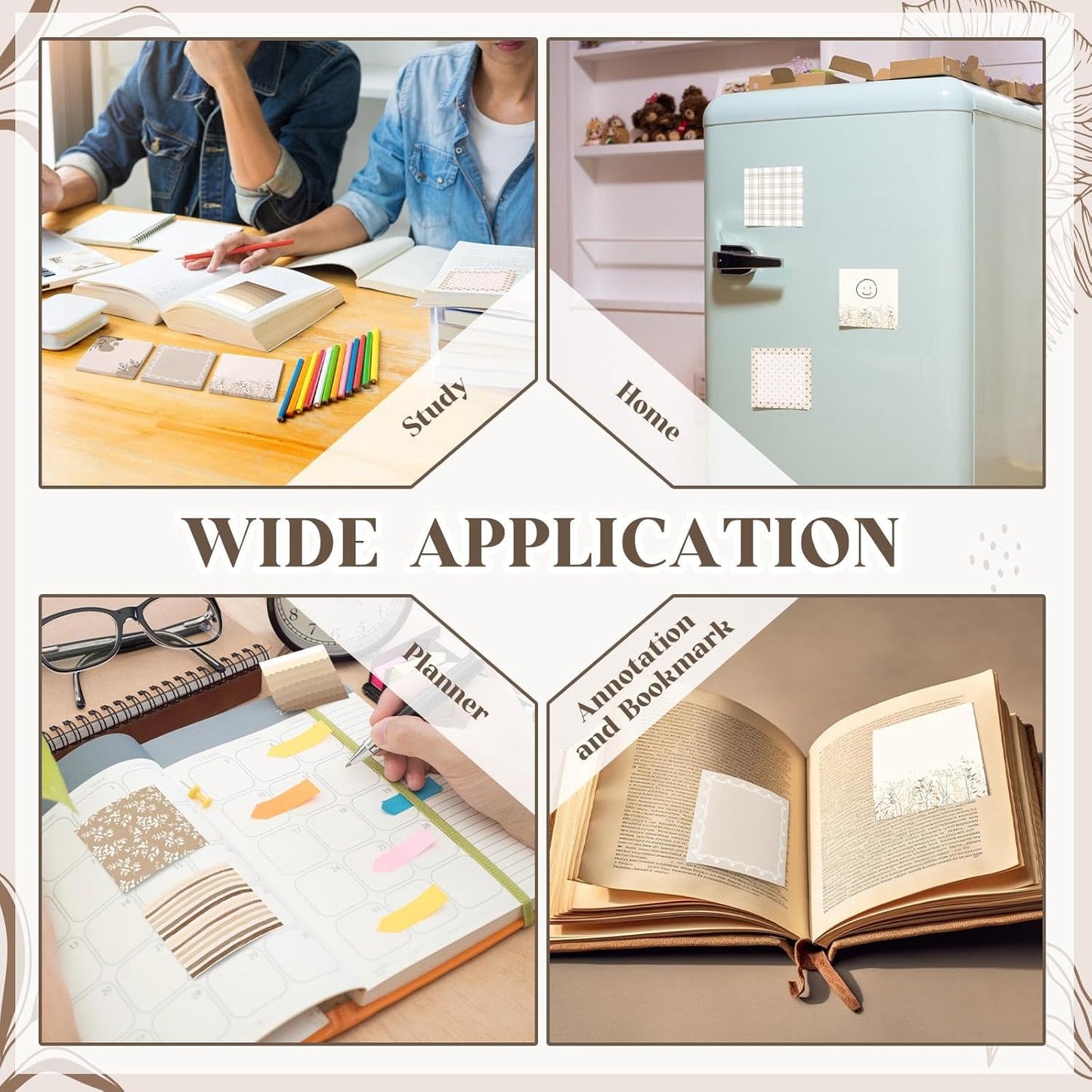 9 Pcs Aesthetic Sticky Notes Cute Pastel Self Stick Notepads Easy to Post Desk Supplies for Home Office Decor School Accessories Women Birthday Coworker Gifts (Brown)