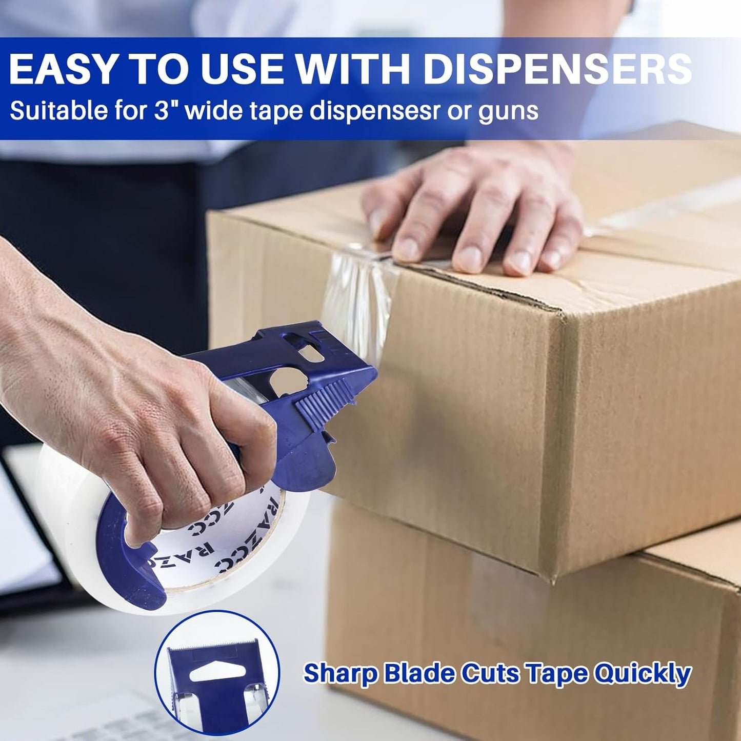 Clear Packing Tape, 18 Rolls Heavy Duty Packaging Tape with Dispensers for Packing Shipping Moving and Sealing, Thicker Packing Tape-2" x 65 Yards Per Roll, 1170 Total Yards