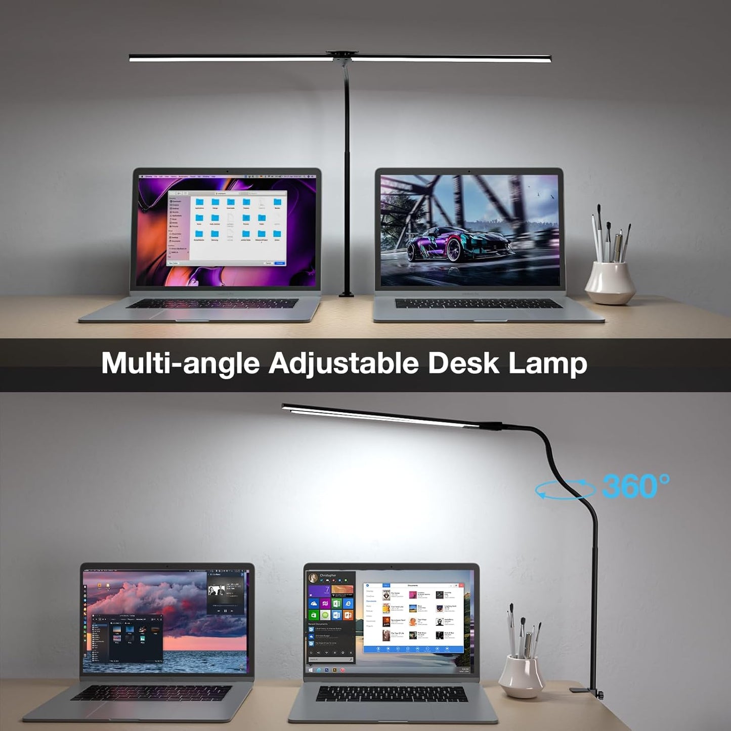 Desk Lamp for Office Home, 31.5" Desktop Lighting Bar with Gooseneck, Clip on Desk Light with Clamp, Bright Dimmable Table Lamp for Study, Work, Computer, Monitor, Reading - Lumora Desk