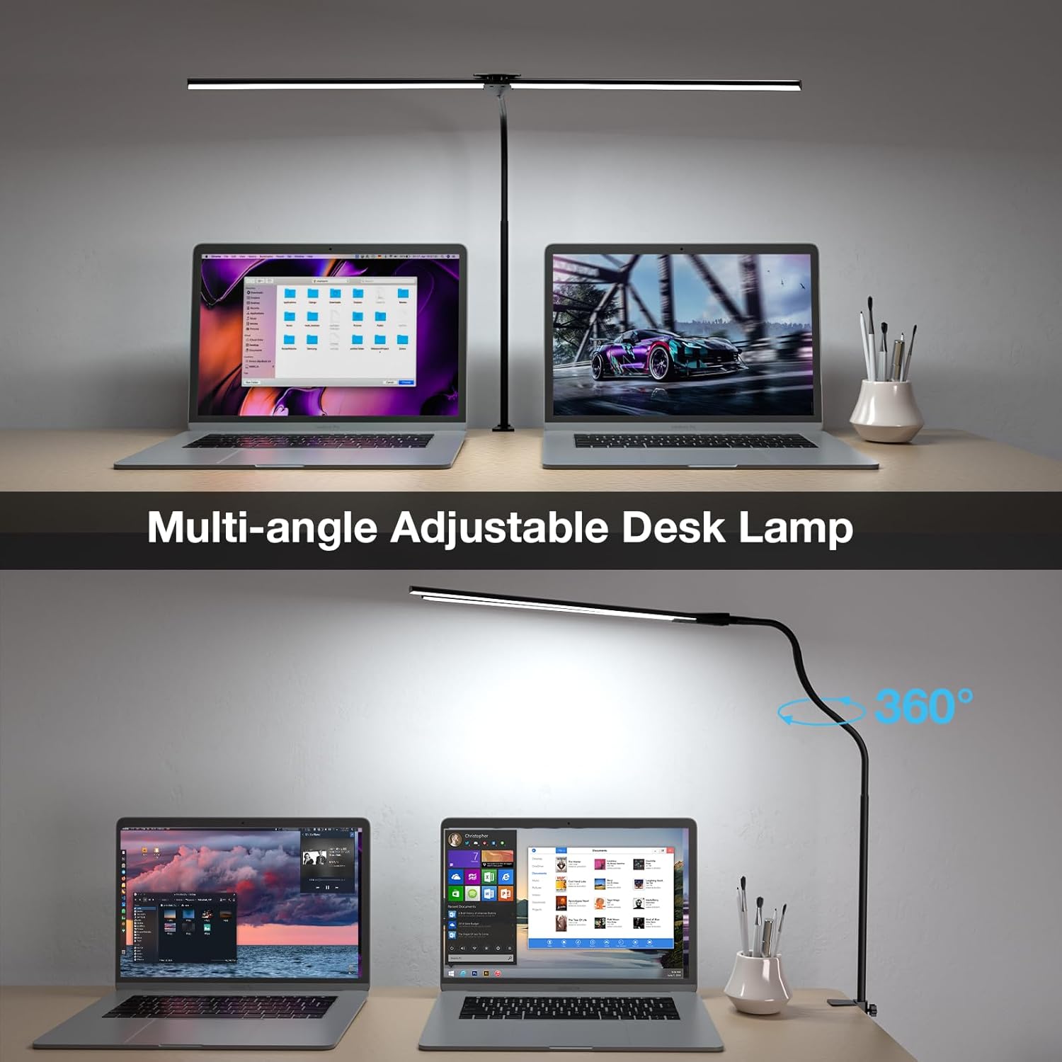 Desk Lamp for Office Home, 31.5" Desktop Lighting Bar with Gooseneck, Clip on Desk Light with Clamp, Bright Dimmable Table Lamp for Study, Work, Computer, Monitor, Reading - Lumora Desk