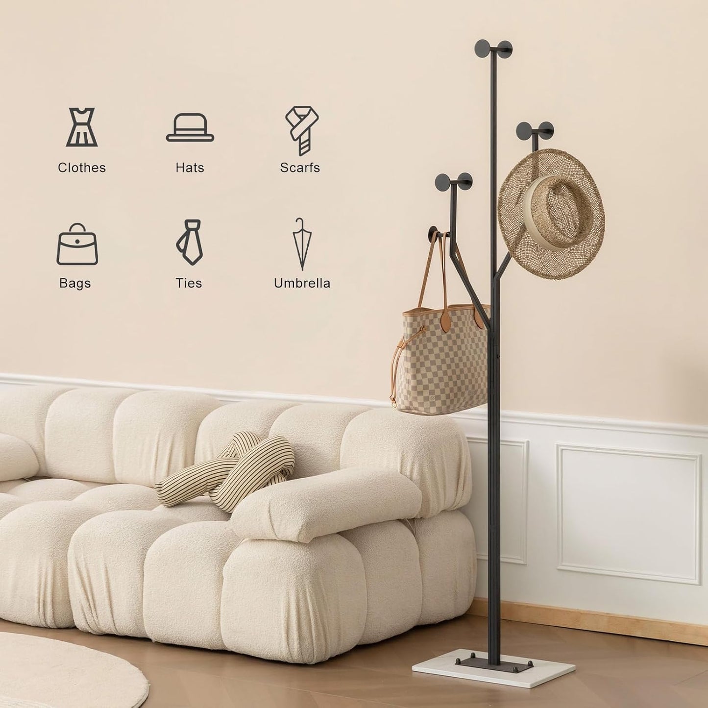Heavy Duty Coat Rack Tree-shaped Metal Freestanding Coat Tree with Sturdy Marble Base Corner Coat Rack for Bedroom Entryway Hallway 14.96 x 10.24 x 68.9 Inches (Black) - Lumora Desk