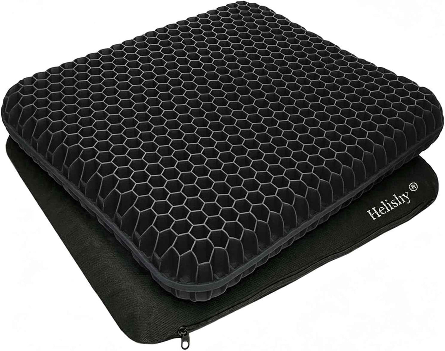 Egg Gel Seat Cushion, Breathable Gel Cushion Chair Pads with Non-Slip Cover for Home Office Car Wheelchair, Honeycomb Design Egg Seat Cushion As Seen On TV (Black)