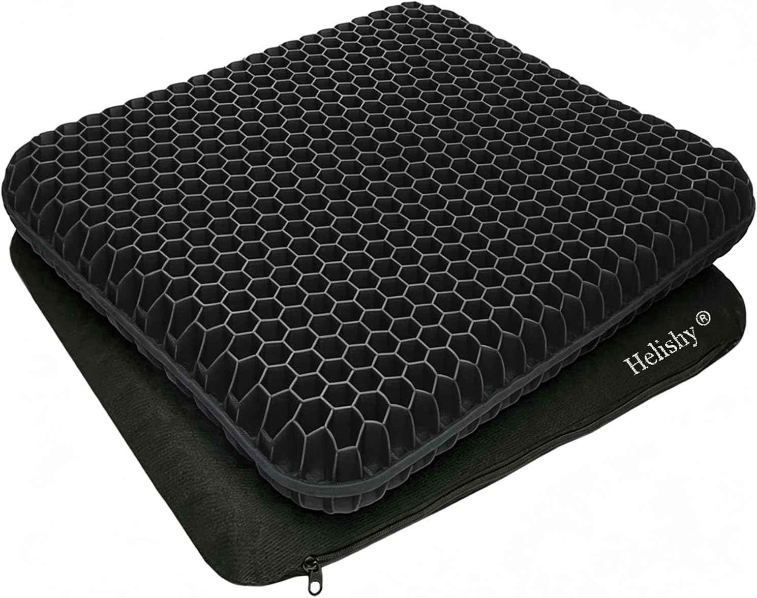 Egg Gel Seat Cushion, Breathable Gel Cushion Chair Pads with Non-Slip Cover for Home Office Car Wheelchair, Honeycomb Design Egg Seat Cushion As Seen On TV (Black)