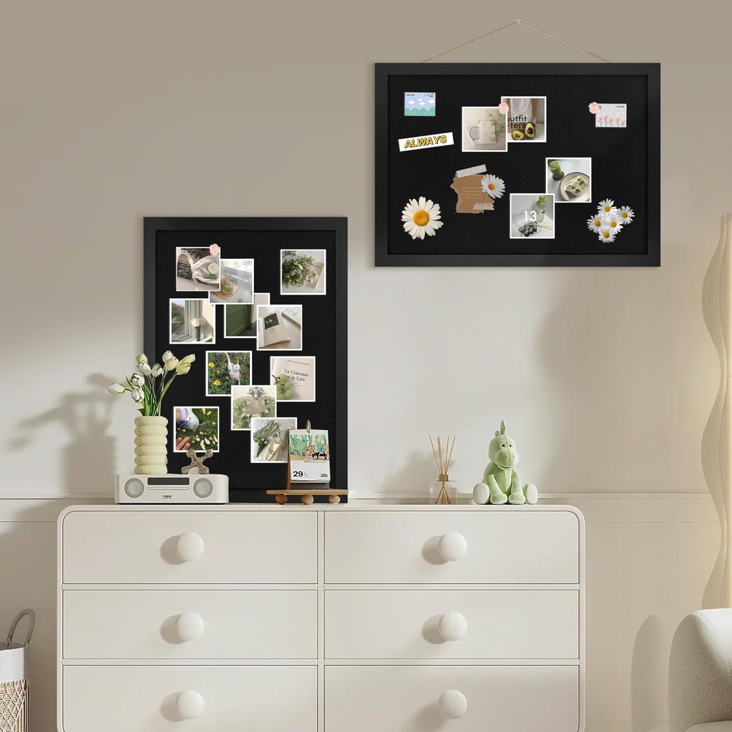 Black Cork Board Bulletin Board 16.7" x 11", 2-Pack Small Linen Corkboards with Frame for Walls, Cute Picture Display Pin Board Vision Board for Room School Office Bedroom 25 Pushpins - Lumora Desk