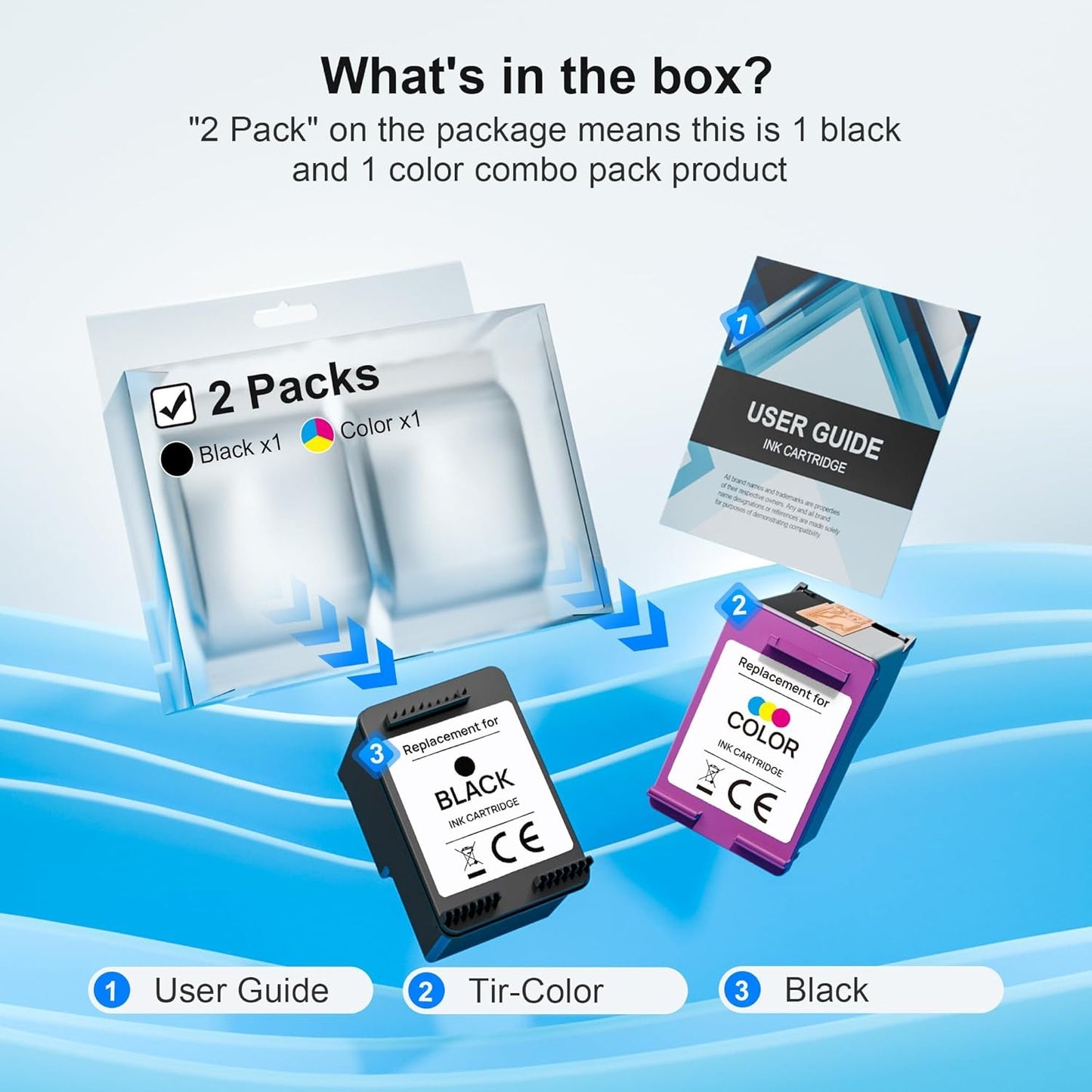 65XL Ink Cartridges Black/Color Combo Pack High-Yield Replacement for HP Ink 65 65XL Ink Cartridges Work for HP DeskJet 3755 3772 3700 3752 3722 2600 2622 Envy 5055 5000 5070 5052 (1 Black,1 Color)