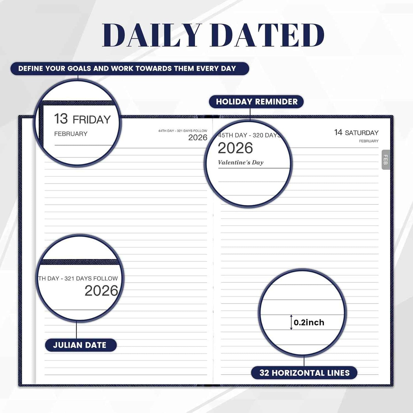 2026 Daily Planner - Daily Planner One Page Per Day, Planner 2026, JAN 2026- DEC 2026, Page A Day Calendar, Agenda for 365 Days, 2026 Planners for Organizing, 5.8" x 8.4", Blue