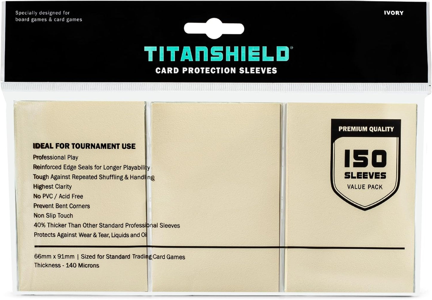 TitanShield Premium Ivory 150 Sleeves Standard Size Board Game Trading Card Sleeves Deck Protector for Magic The Gathering MTG, Baseball Collection, Dropmix
