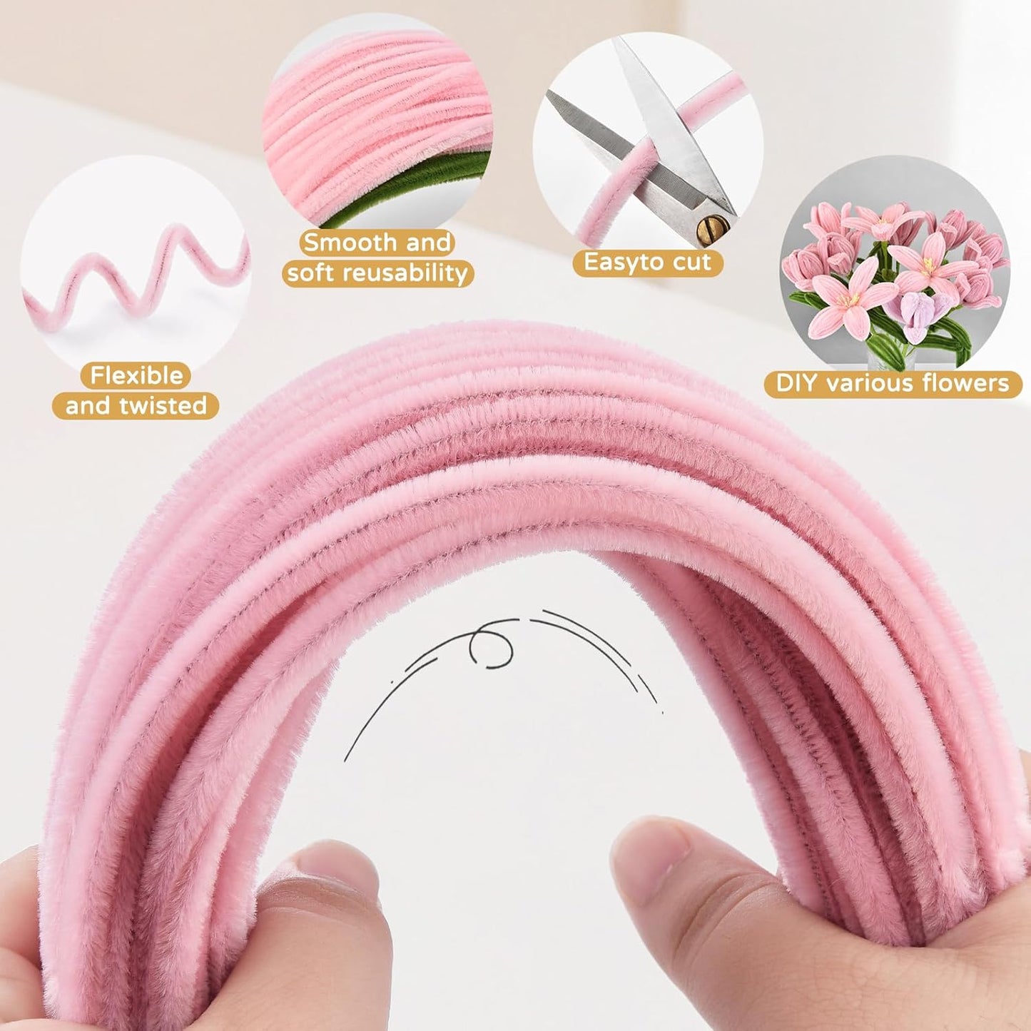 400 PCS Chenille Stems Assorted Colors – Pipe Cleaners Bulk for DIY Crafts & Flowers, Pipe Cleaners Craft Kit with Floral Wires, Gardening Tape, Wrapping Paper, Stamen & Ribbon for Bouquets