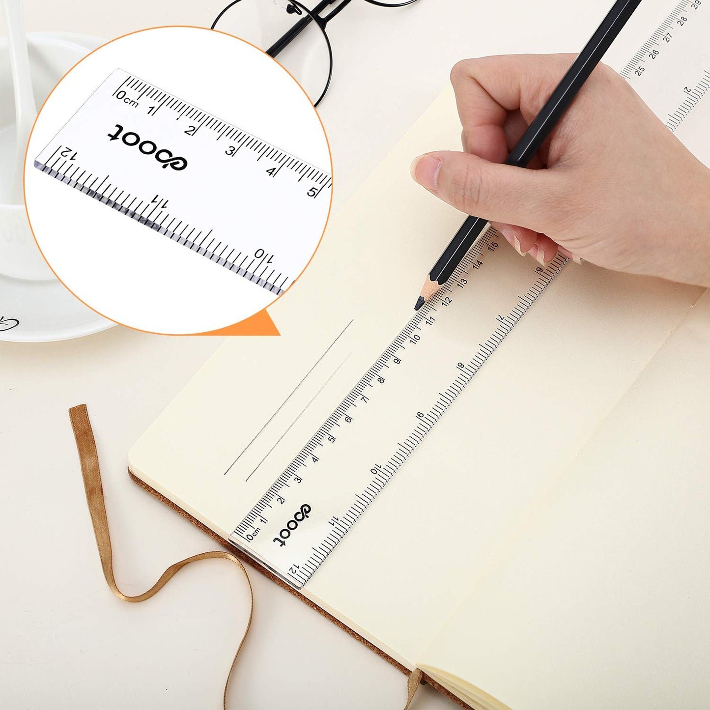 EBOOT 2 Pack Plastic Ruler Straight Ruler Plastic Measuring Tool for Student School Office (Clear, 12 Inch)