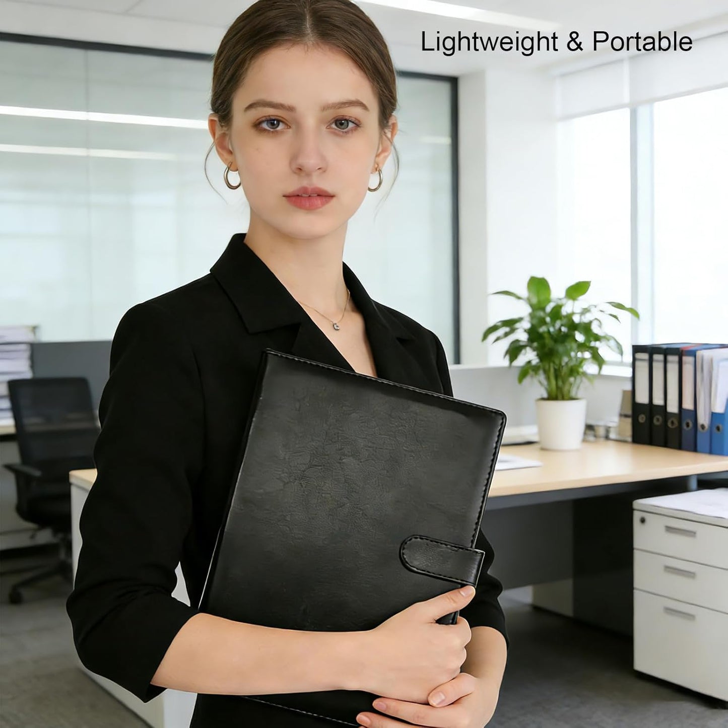 Padfolio Portfolio Binder with Clipboard, Professional Faux Leather Interview Resume Folder with Document Organizer & Business Card Holder, A4 Letter Size Notepad Legal Pad Holder for Office(Black)