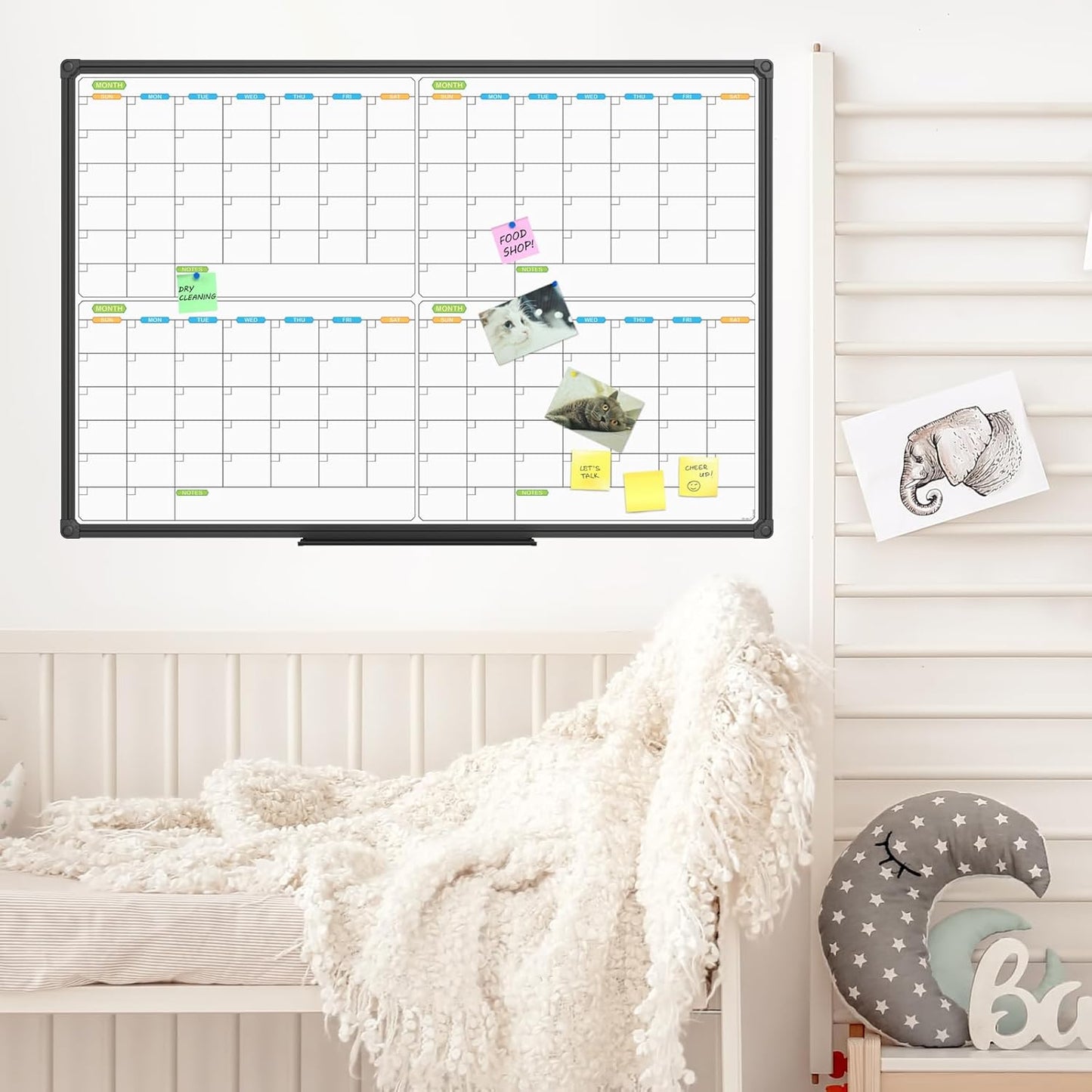 JILoffice Magnetic Dry Erase Calendar Whiteboard, 4 Month White Board Planner 36 X 24 Inch, Black Aluminum Frame Wall Mounted Board for Office Home and School - Lumora Desk