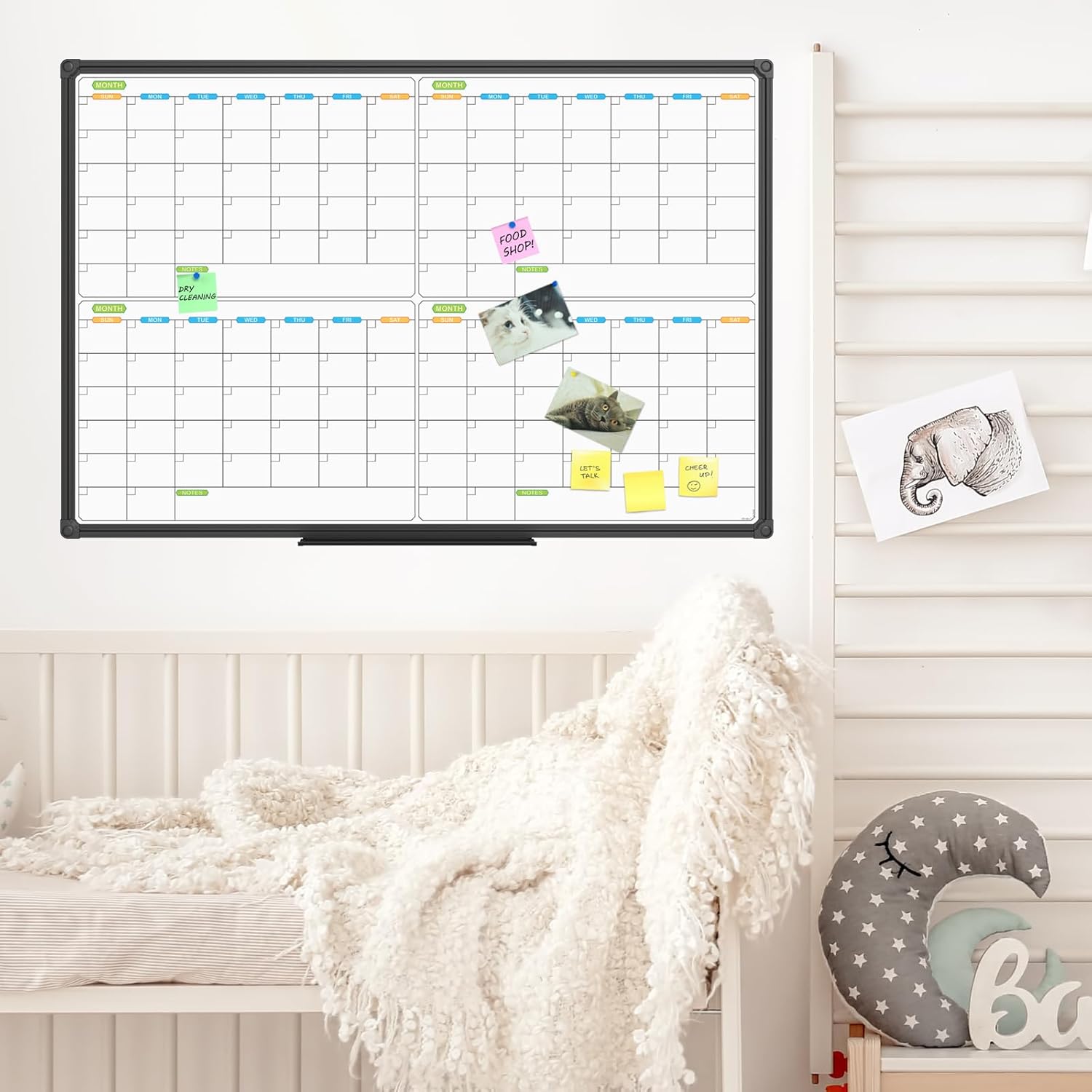 JILoffice Magnetic Dry Erase Calendar Whiteboard, 4 Month White Board Planner 36 X 24 Inch, Black Aluminum Frame Wall Mounted Board for Office Home and School - Lumora Desk