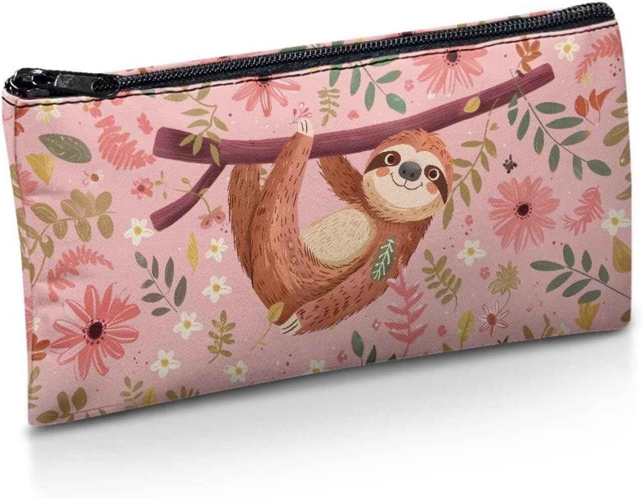 POLERO Floral Sloth Pencil Case for Girls School Stationery Pouch Multi-Purpose Travel Makeup Bag