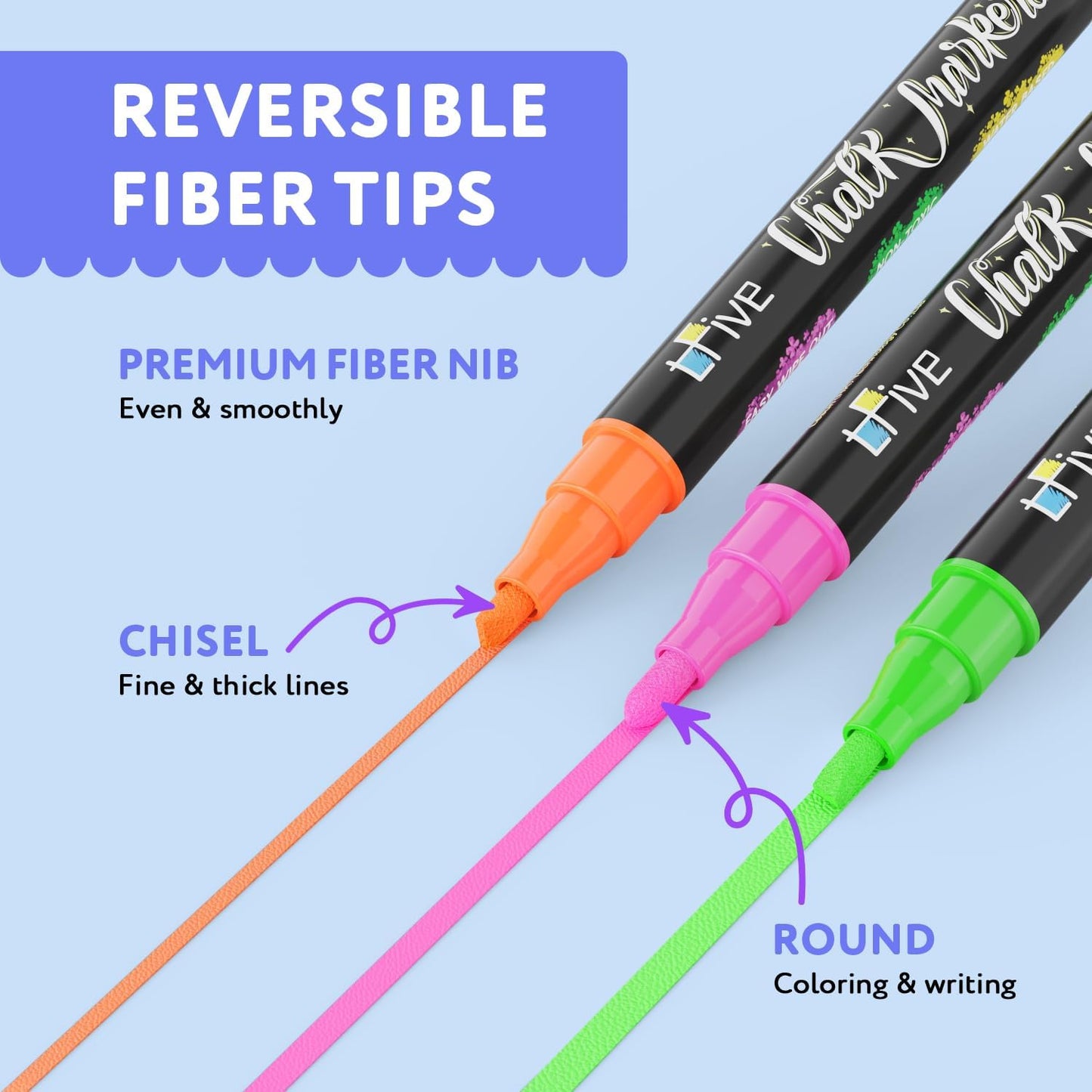 TFIVE Red Liquid Chalk Markers - 2 Pack Bright Colors Erasable Chalk Marker Pens, Reversible Tip, Non-Toxic, for Chalkboards, Signs, Glass, Easy to use Chalk markers TF800
