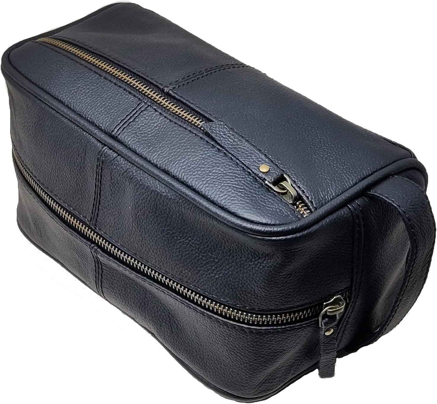 jaald Men's Large Genuine Black Luxury Leather Toiletry Bag Shower Kit Shaving And Grooming Bag For Travel Groomsmen Gift Men Women Hanging Zippered Makeup Bathroom Cosmetic Pouch Make Up Case