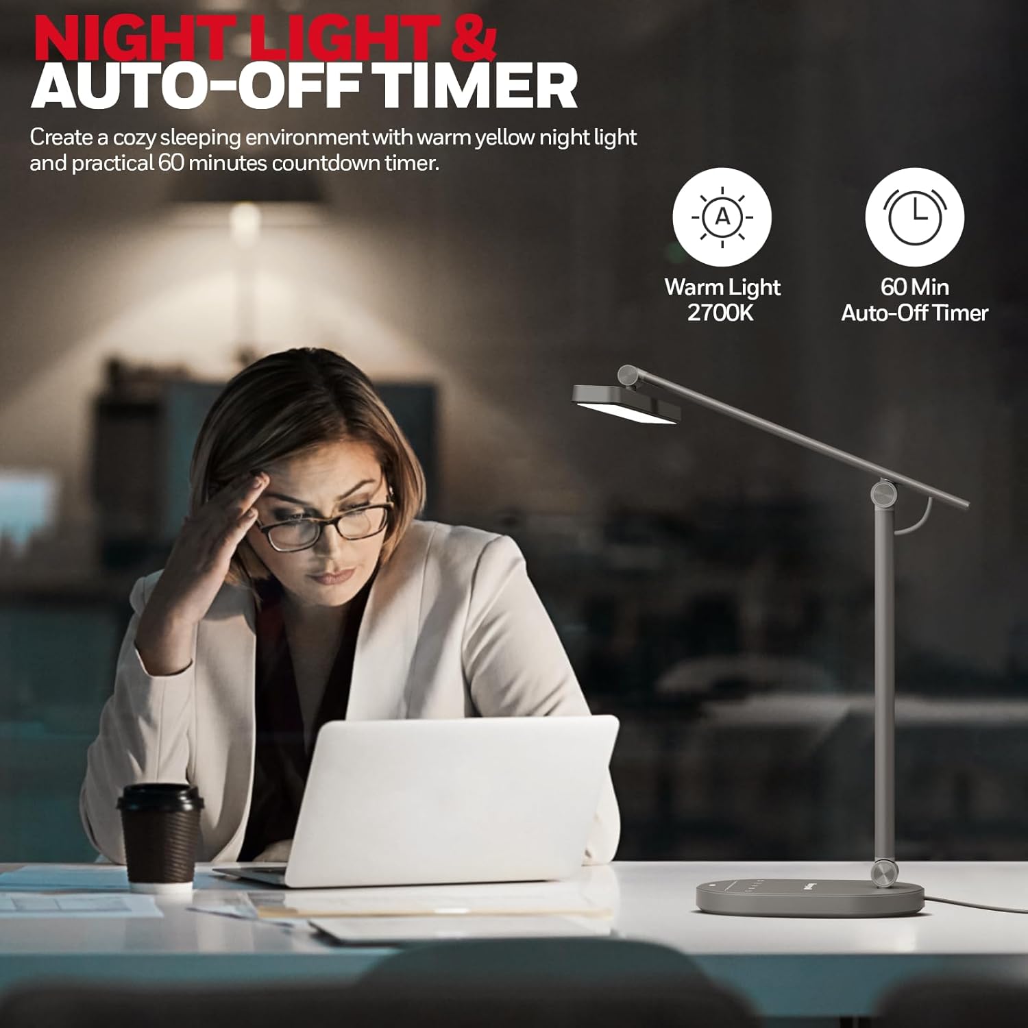 Honeywell Desk Lamp for Home Office, H4 Sunturalux™ Eye-Caring LED Desk Light, 700LM Dimmable Desk Lamp with Timer, Adjustable Desk Reading Light, Touch Auto Dimming Table Lamp for Study, Bedroom - Lumora Desk