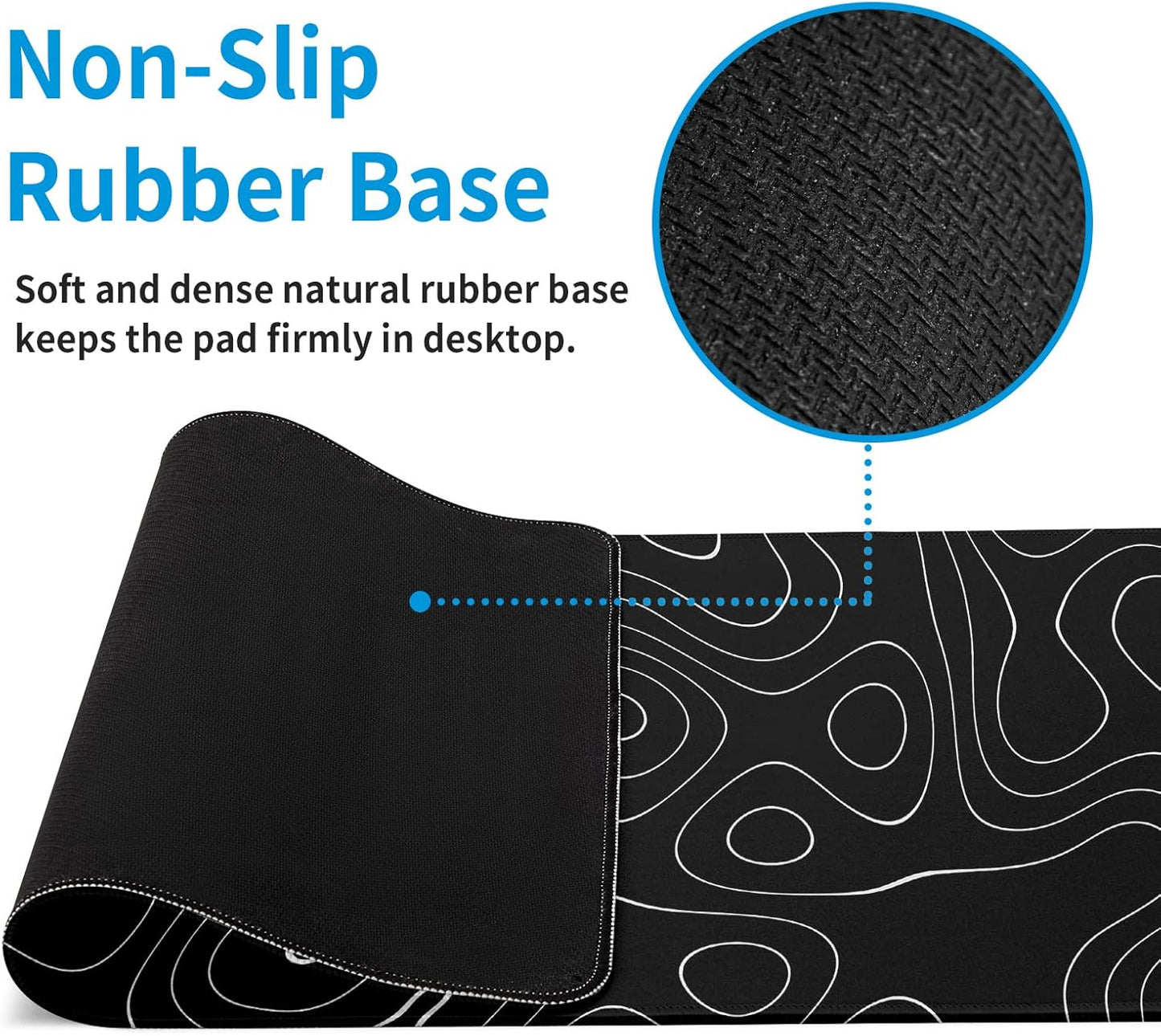 Large Topographic Map Gaming Mouse Pad for Desk Black Desk Pad with Non-Slip Rubber Base Stitched Edge Desk Organizers and Accessories Desk Decor