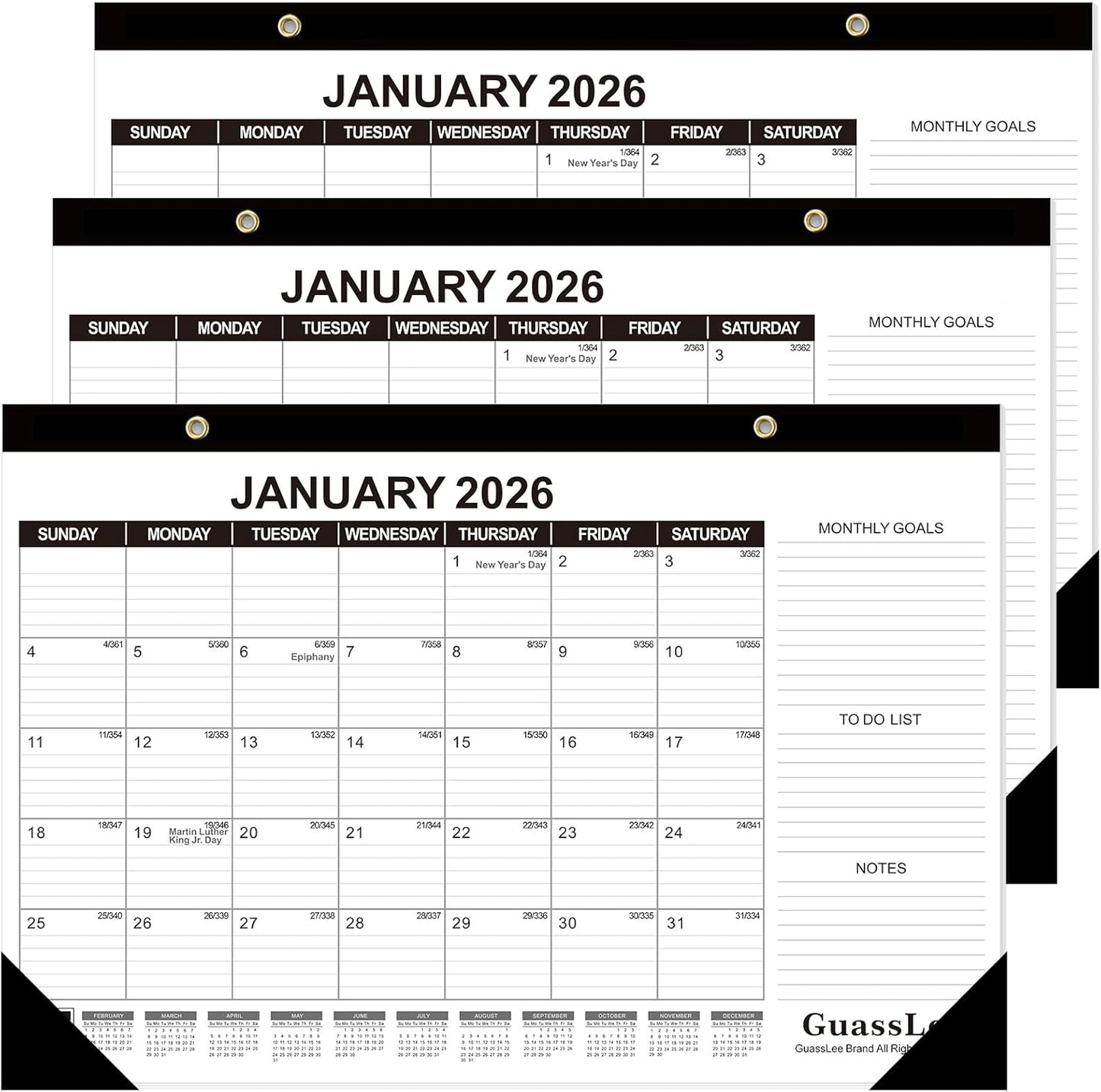 GuassLee Desk Calendar 2026-2027, 3 Packs, 18 Months Calendar 17" × 11.5" Desk Calendar from January. 2026 to June. 2027 with Julian Date, To-do List, Notes, Monthly Goals, for Home School Office