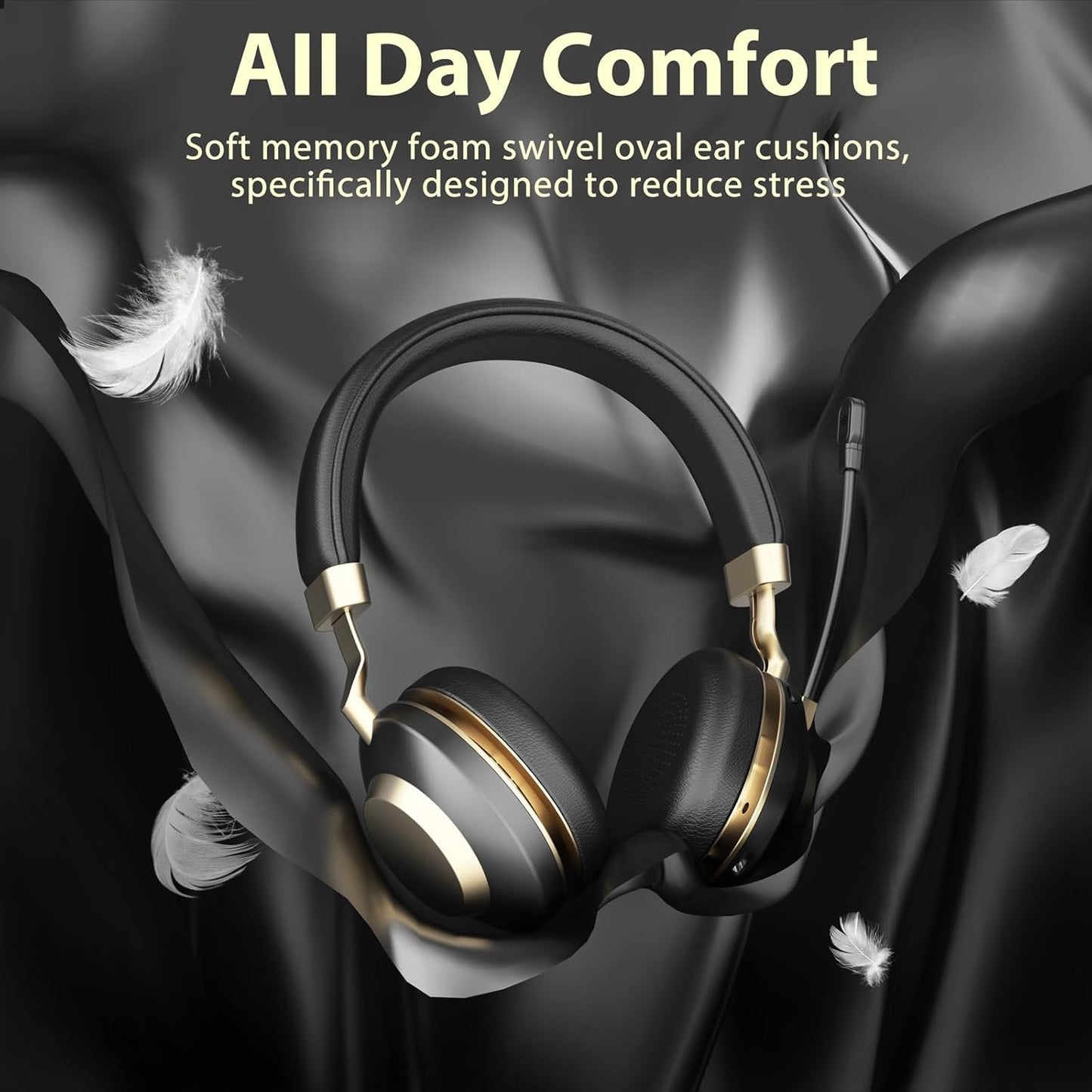 Wireless Headset with Mic for Work, Bluetooth V5.3 Headset with Mic (Noise Cancelling & Mute), Wireless Headphones with USB Dongle for 45H Work from Home/Office/PC/Call Center/Laptop/Teams/Zoom