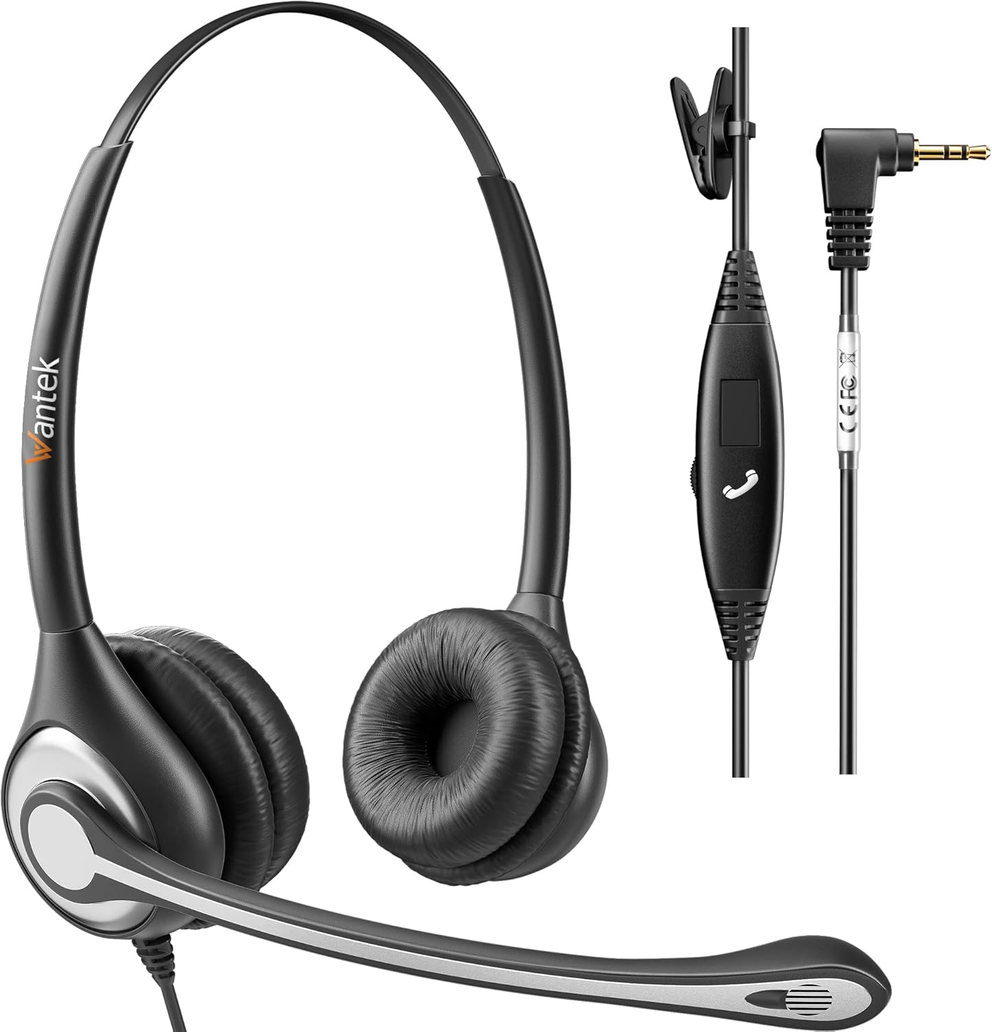 Wantek Phone Headset with Microphone Noise Cancelling,Telephone Headset 2.5mm Jack Compatible with Panasonic AT&T Uniden Cisco Linksys Grandstream Vtech Polycom Cordless Office Phones