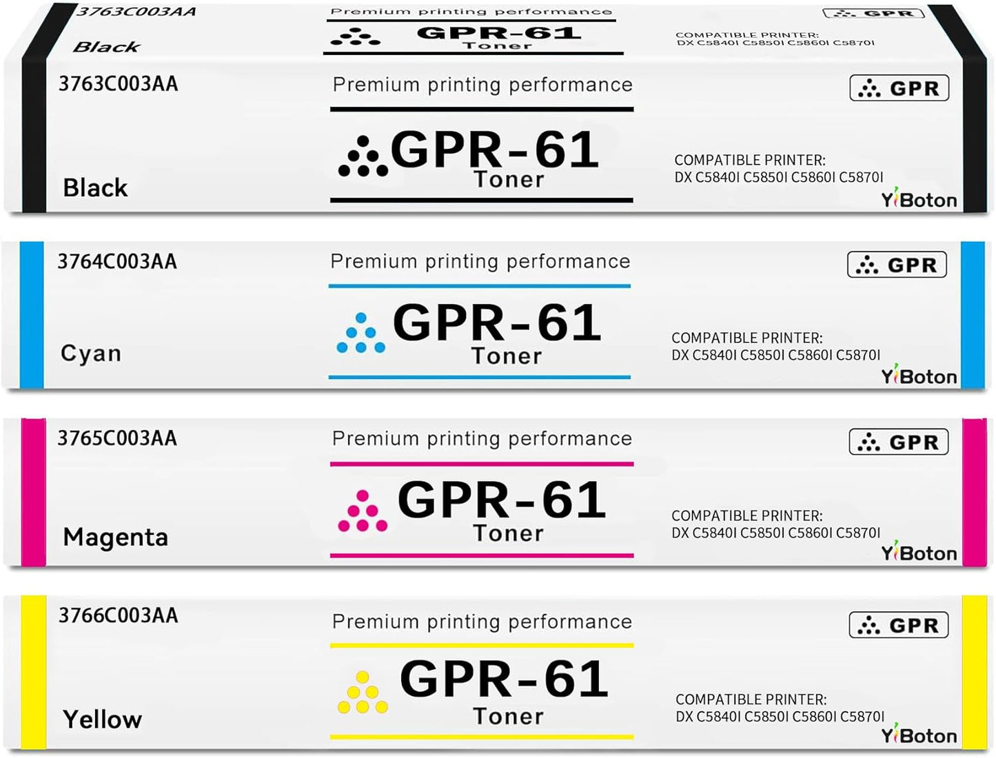 High Yield GPR61 GPR-61 Toner Cartridge Compatible for Canon ImageRunner Advance DX C5840i C5850i C5860i C5870i Printer.(3763C003AA 3764C003AA 3765C003AA 3766C003AA)