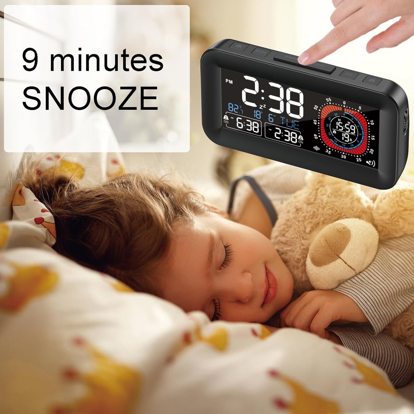 Digital Dual Alarm Clock for Bedroom,Visual Timer Clock for Kids,Dual Display Countdown Stopwatch Timer Dual Alarm Clock, Time Management Station for Homeschooling Teaching Home Kitchen Office (Black)