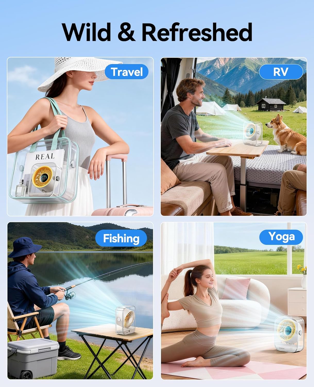 KIMMOO USB Desk Fan, Quiet Table Fan with Turbo Airflow, 100 Speeds, Digital Display, 90° Rotating, Small Rechargeable Battery Desktop Fans for Bedroom Home Office Travel, Ivory
