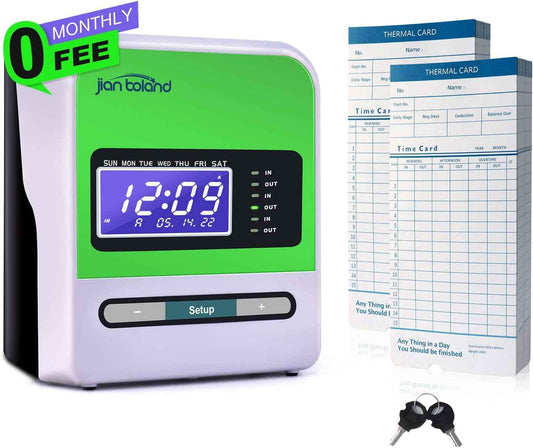 Employee Thermal Time Clock for Small Business | in/Out Punch Clock, No Ink Ribbon No Network Required, Includes 50 Time Cards & 2 Keys, 0 Monthly Fee
