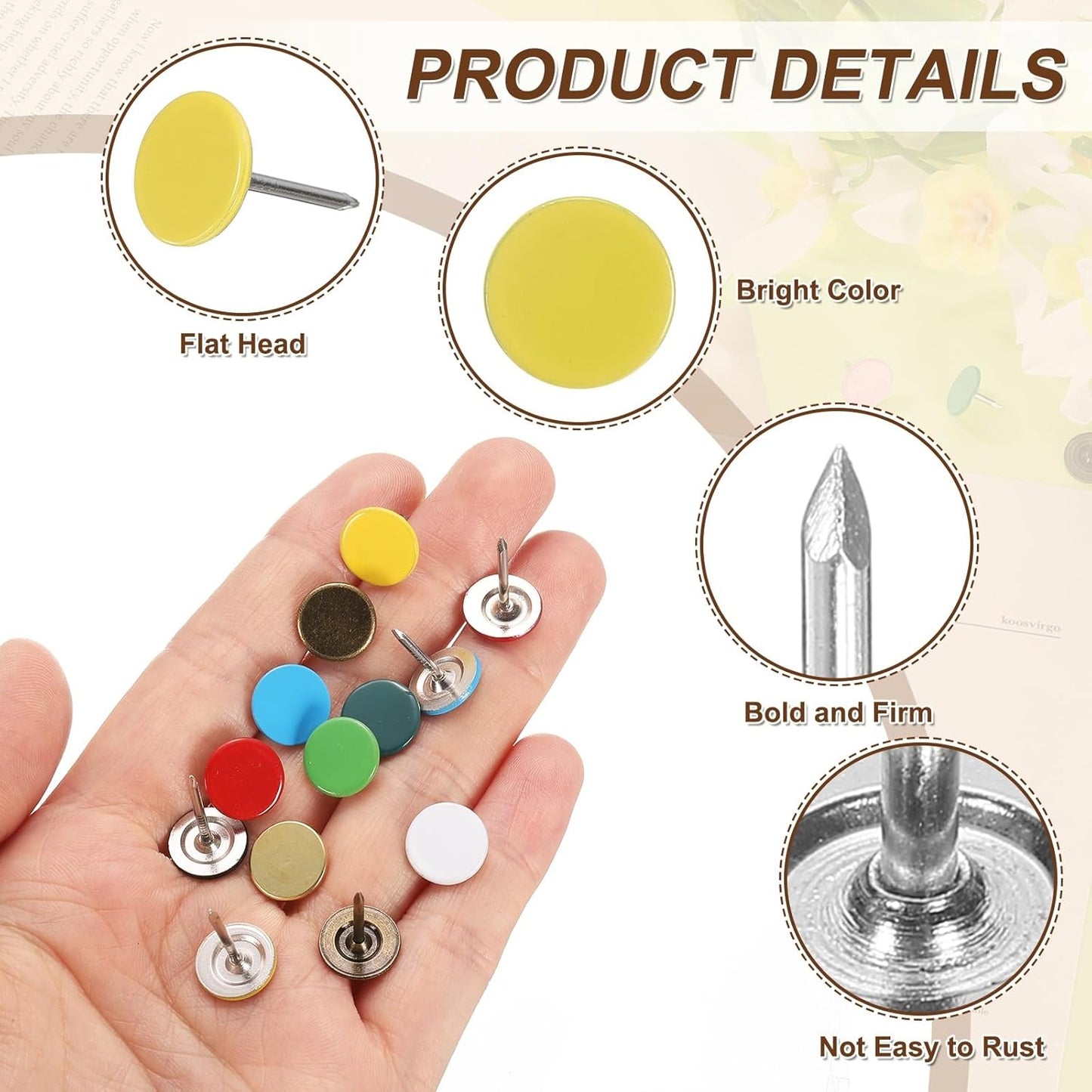 uxcell 150Pcs Upholstery Tacks, 11mmx17mm Flat Head Thumb Tack Decorative Furniture Nails Push Pins for Furniture Sofa Headboards, Yellow