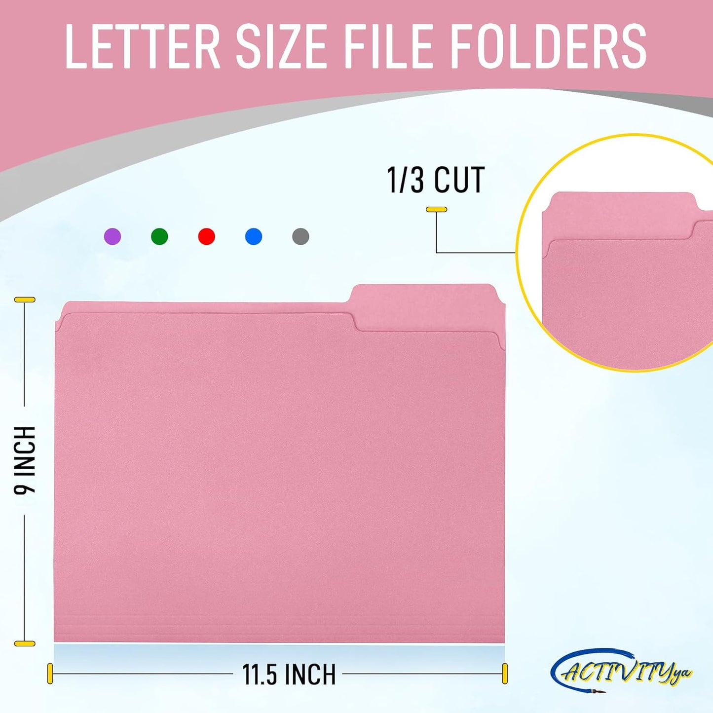 Pink File Folders, 1/3-Cut Tabs, Letter Size, 12-Pack – Durable Office Filing Folders for Documents, Papers, and Organization