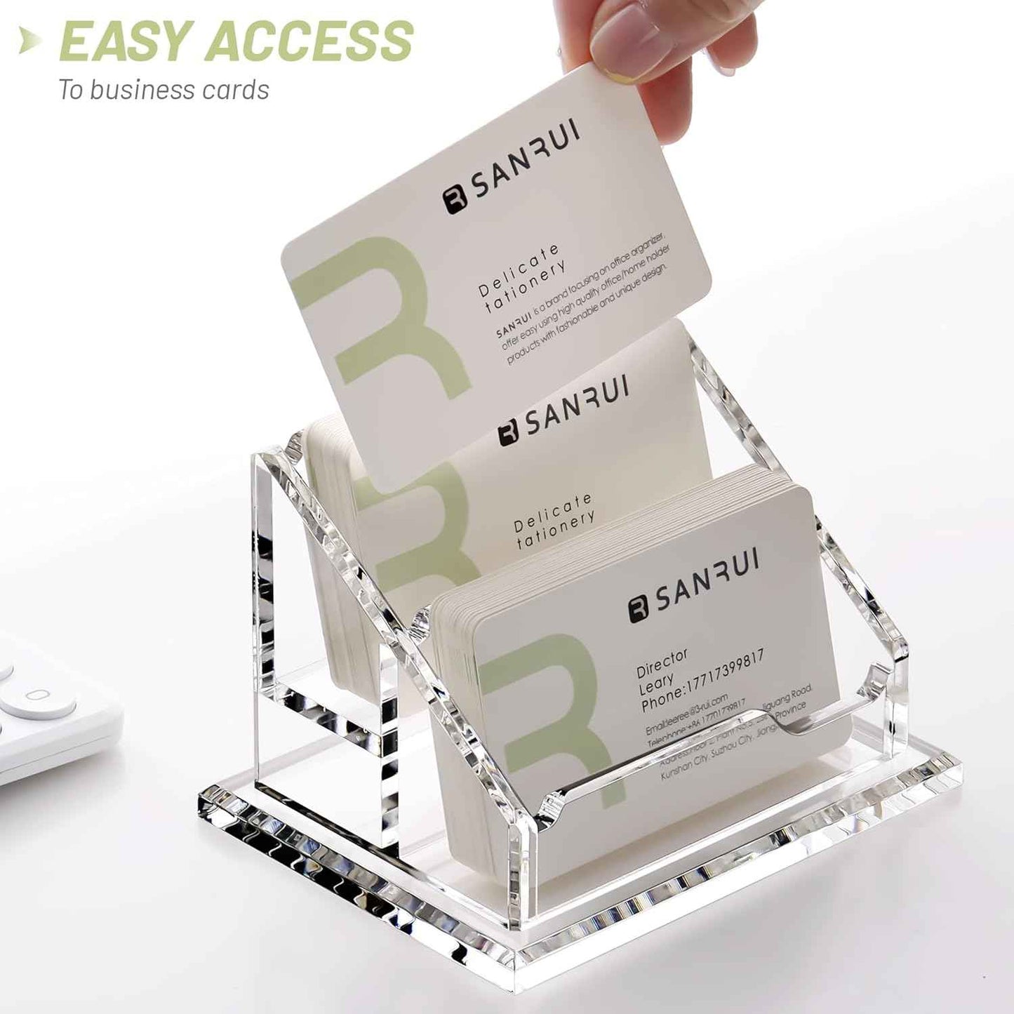 SANRUI Business Card Holder for Desk, Clear Acrylic Business Cards Holder, Business Card Holder Case, Business Card Display Stand, Multiple Business Card Holder for Table-2 Slots 2 Tiers