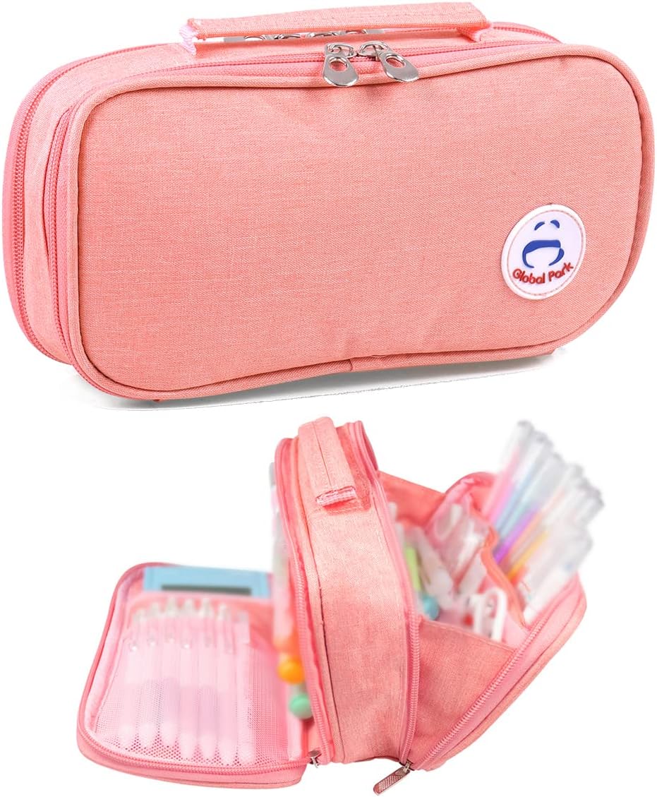 Pencil Case Pen Bag Holder Pouch Large Handle Big Capacity Desk Organizer Storage Marker Box Stationary Makeup Cosmetic Double Zippers for School Office Students Teen