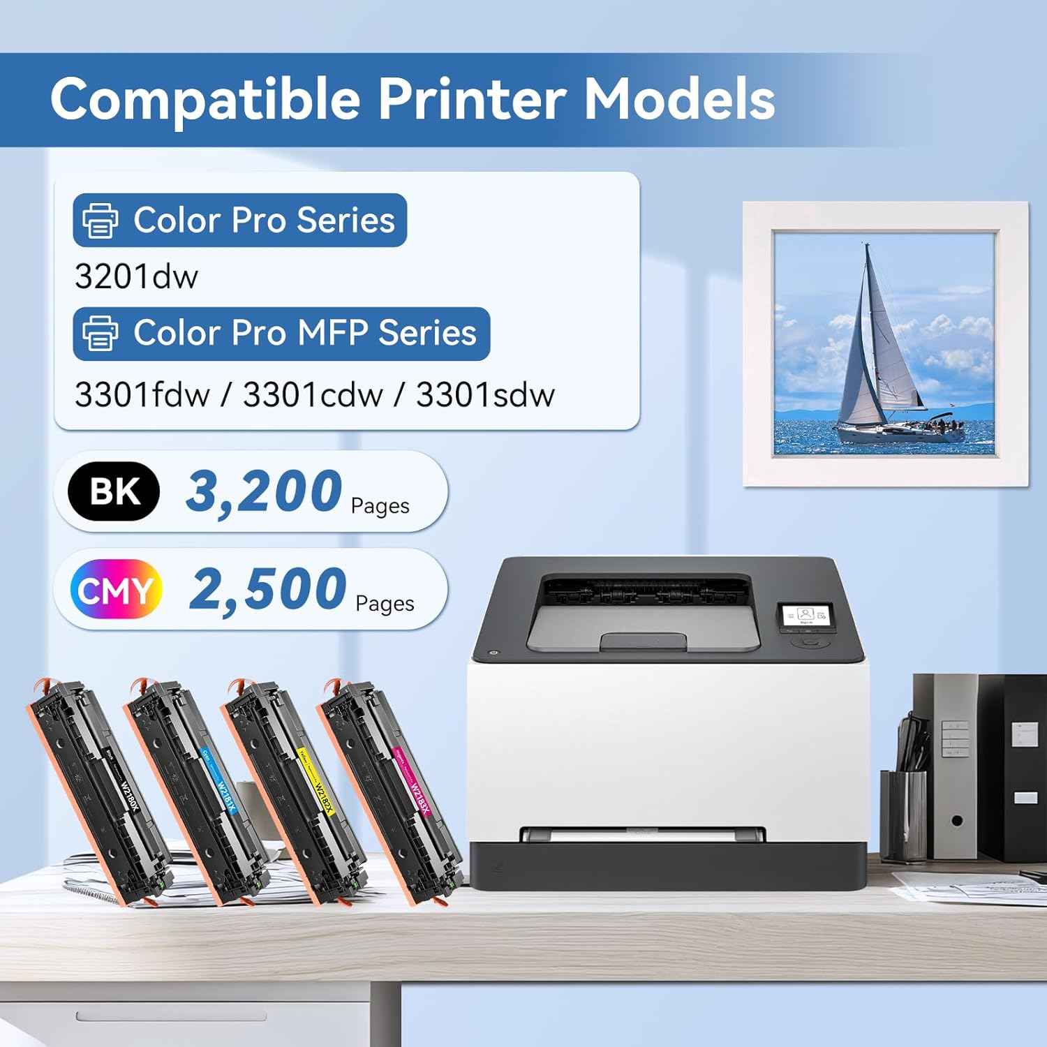 MYTONER 218X Toner Cartridges 4 Pack 3301fdw [with Chip] Compatible Replacement for HP 218X W2180X 218 218A W2180A for Color Laserjet MFP 3301fdw 3301cdw Pro 3201dw 3301sdw Printer High Yield, B/C/M/Y