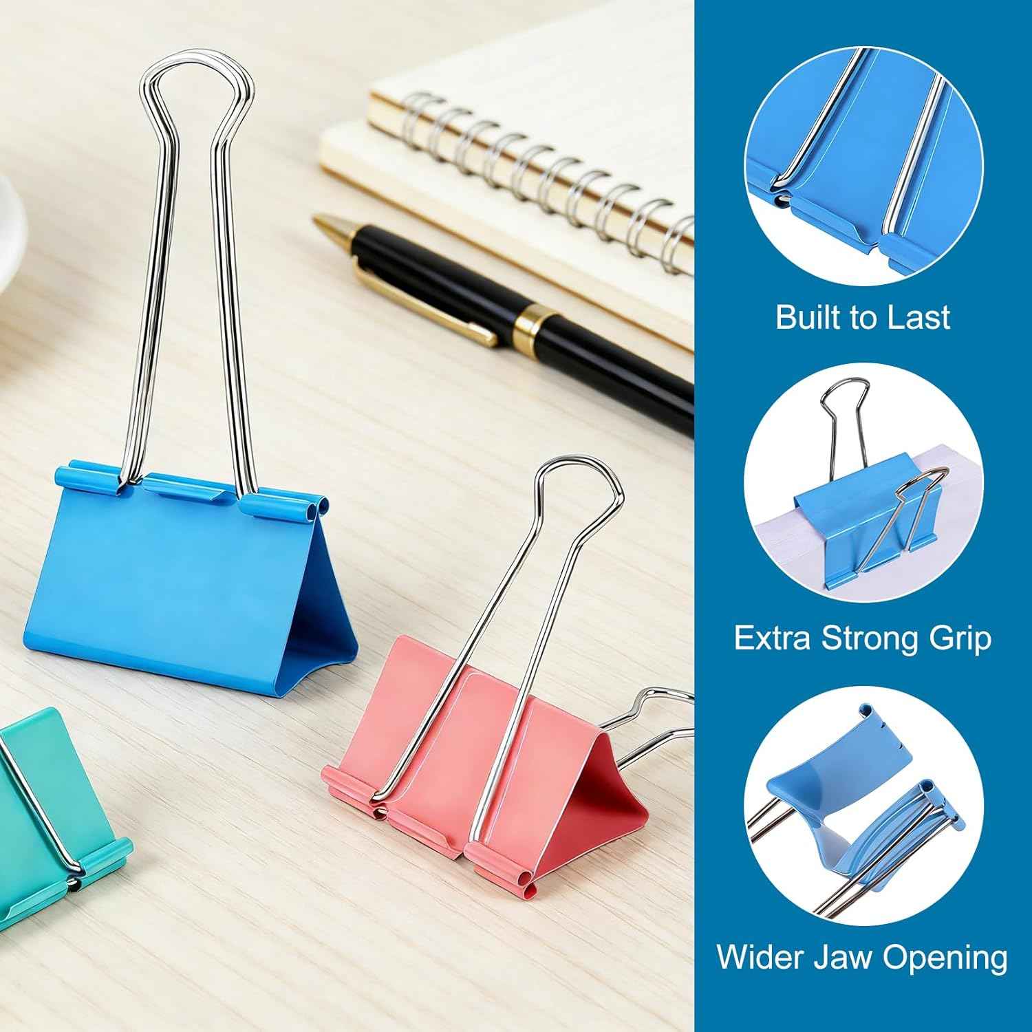Ufmarine Jumbo Binder Clips 3 inch (16 Pcs), Extra Large Binder Clips Giant for Office