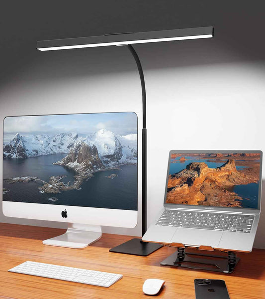 Desk Lamp for Home Office with Base, Eye-Caring Desk Light with Adjustable Gooseneck, 12W USB Adapter Touch Control 5 Dimmable Brightness & Color Tall Lamp for Work, Computer, Study, Task