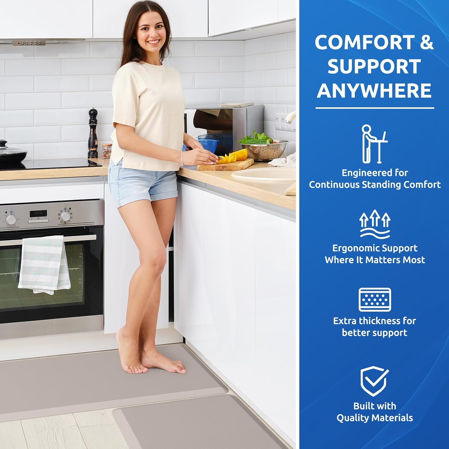KitchenClouds 2PCS Kitchen Rugs Cushioned Anti-Fatigue Non-Slip Waterproof Kitchen Mat Comfort Foam Standing Mat for Floor Office Sink Laundry (Khaki) - Lumora Desk