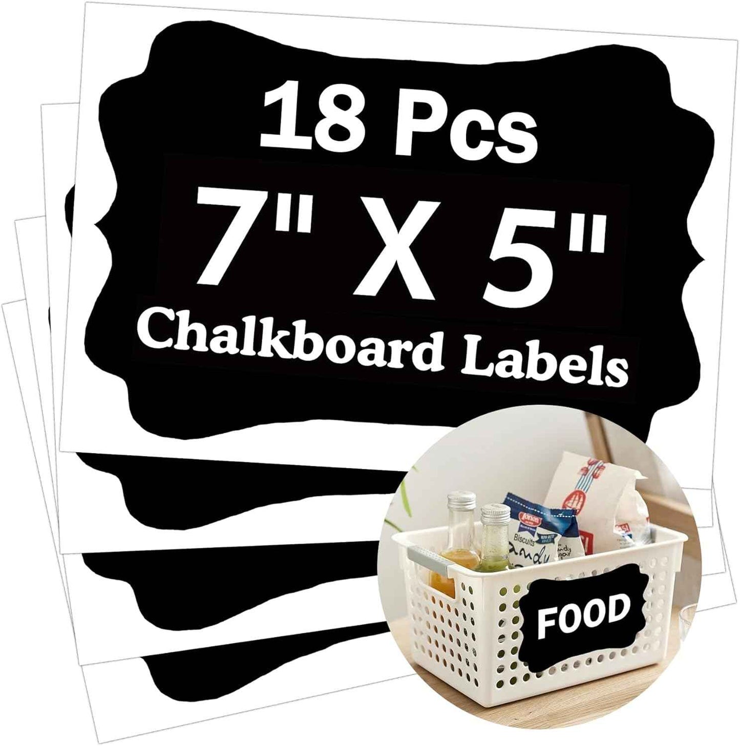 Trendslabels 5 x 7 Inch Large Chalkboard Labels Stickers for Storage Bins Vinyl Reusable Chalk Label for Mason Jars,Blackboard Sticker for DIY Food Containers Pantry Glass Bottles 18 Pcs