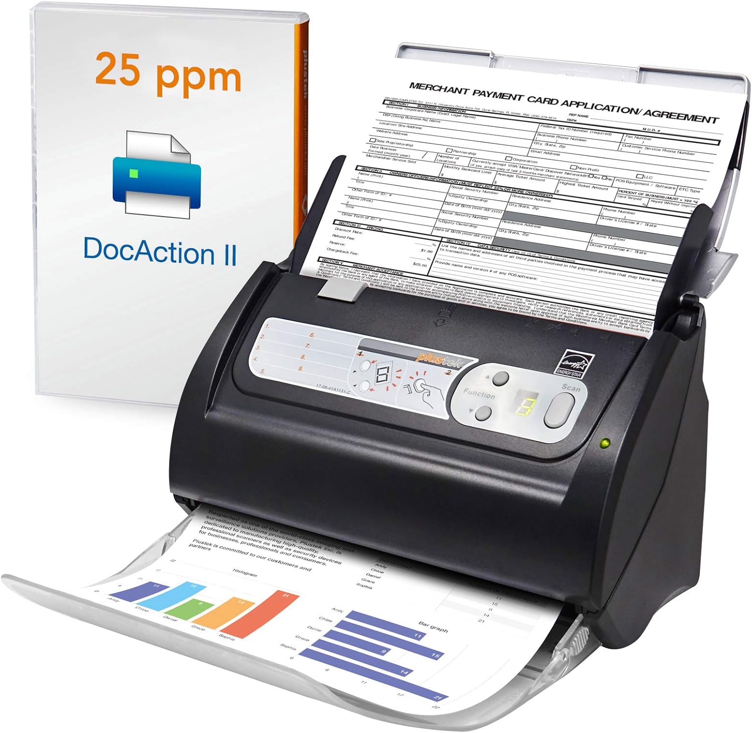 Plustek PS186 Desktop Document Scanner, with 50-pages Auto Document Feeder (ADF). For Windows 7 / 8 / 10 / 11 (Intel/AMD only) - Lumora Desk