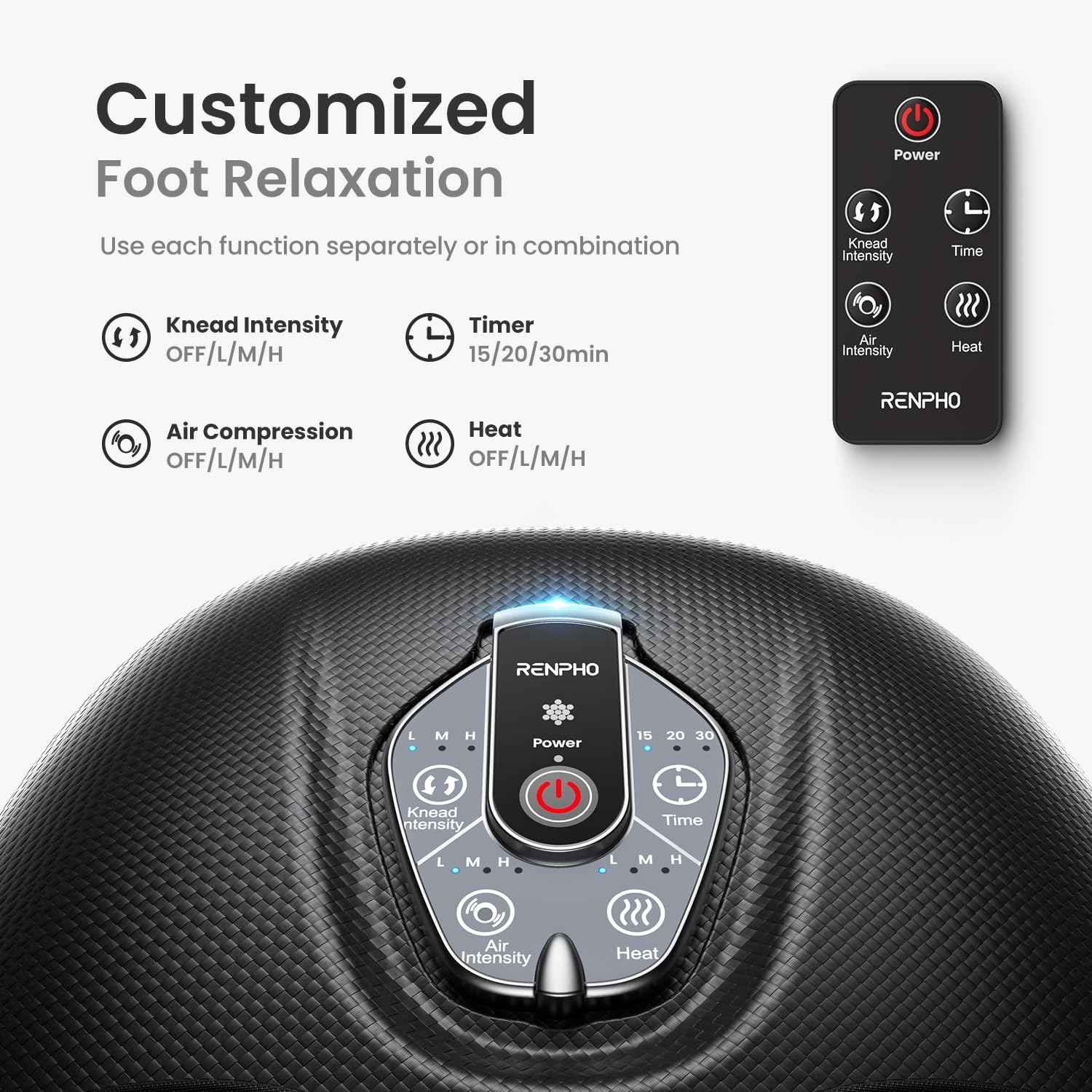 RENPHO Foot Massager Machine with Heat [2026 Upgraded], Fathers Day Dad Gifts for Men Husband, FSA Eligible HSA Shiatsu Foot Massager for Plantar Fasciitis, Cordless Control, Gifts for Women, Black