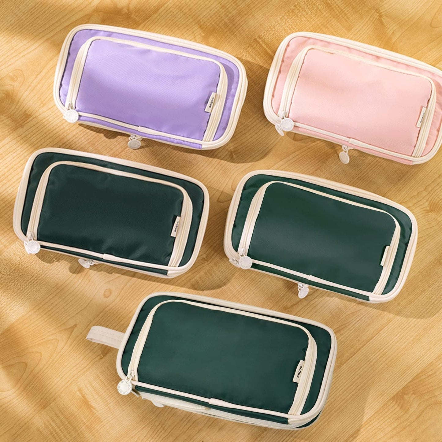 Large Capacity Pencil Case 4 Compartment Bag Organizer, Expandable Pen Bag, Portable Stationery Bag with Handle for Office Middle High College School (Green)