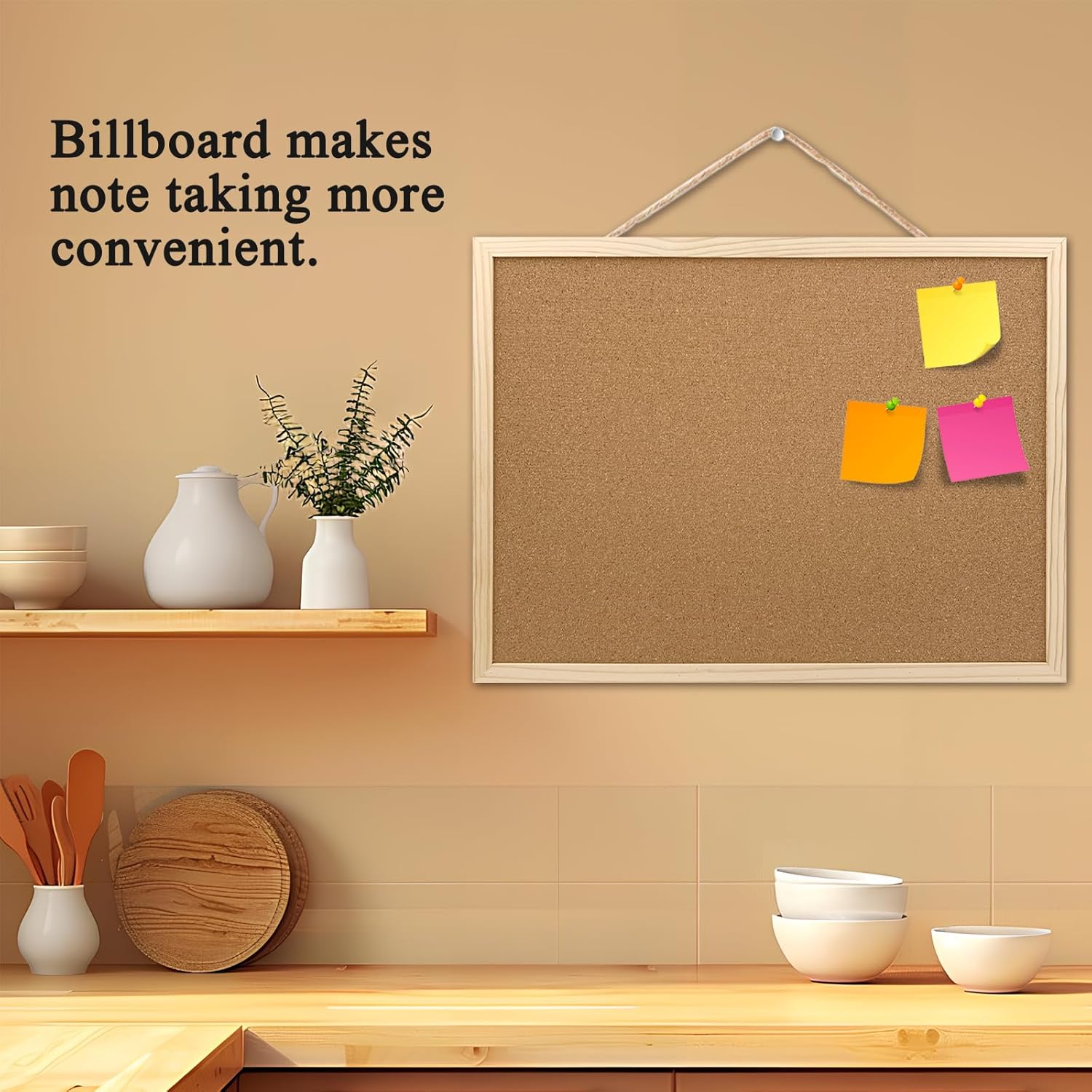 Cork Bulletin Board, 17.7X 13.3 Inches with Oak Wood Finish Frame, Wall Mounted for Office Home and School(Pins, Eye Bolts, gaskets, Screws) - Lumora Desk