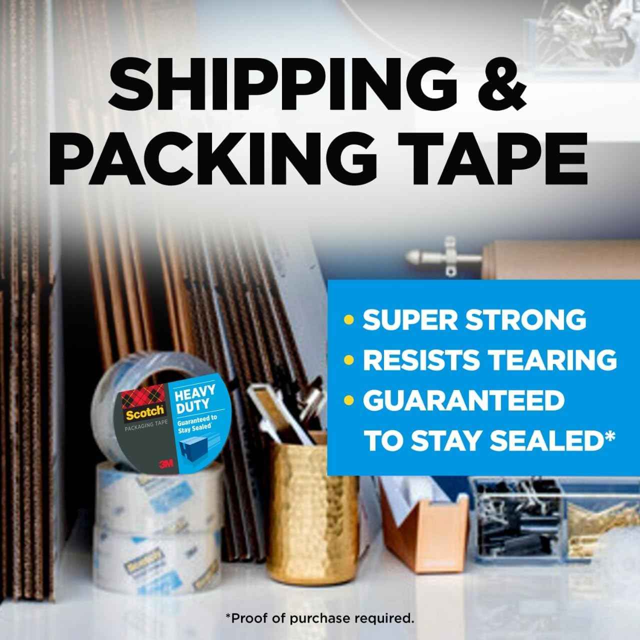 Scotch Heavy Duty Shipping Packing Tape, Clear, Shipping and Packaging Supplies, 1.88 in. x 54.6 yd., 1 Tape Roll
