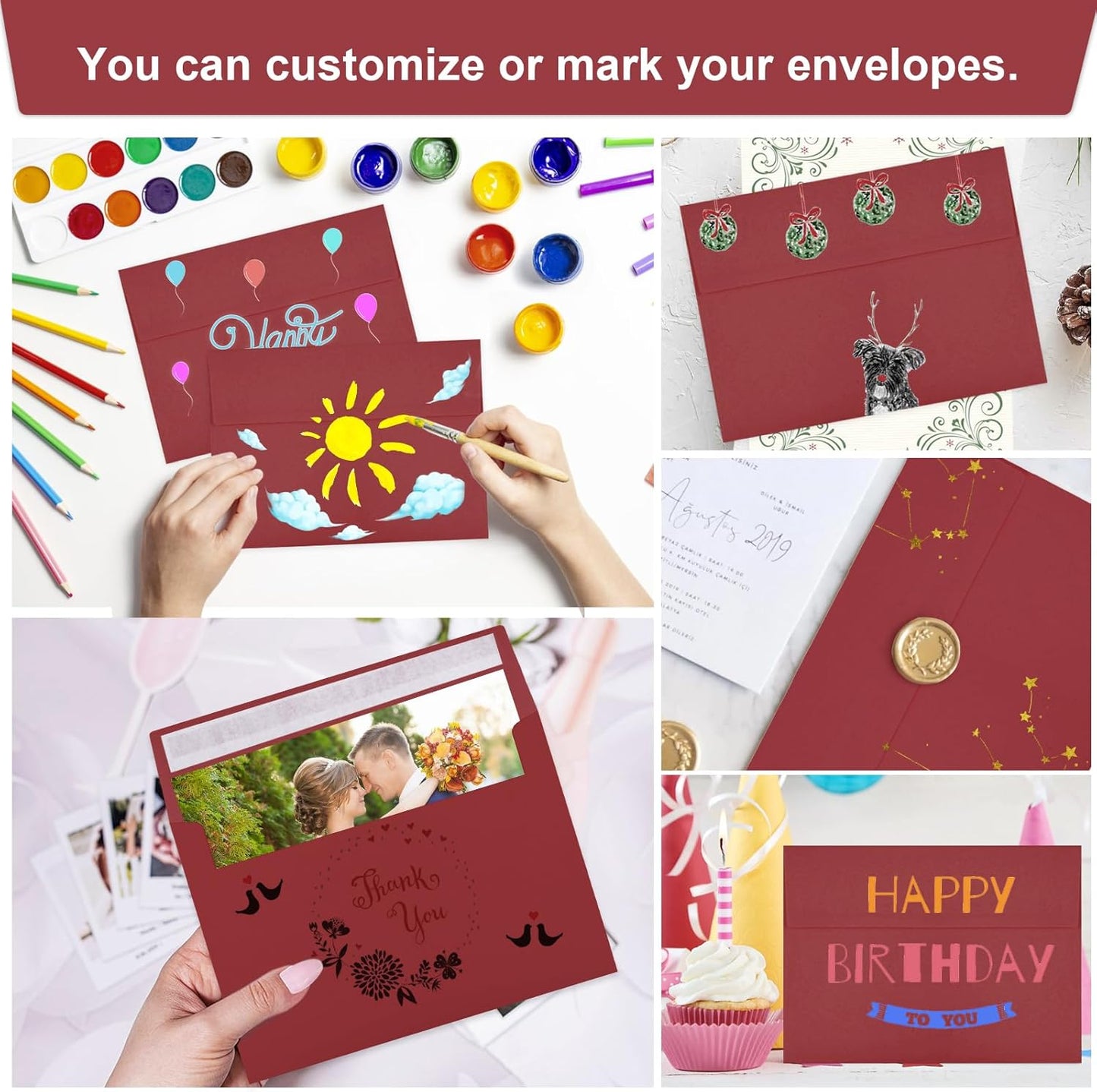 Joyberg 50 Packs Wine Red 5x7 Envelopes, Wine Red Envelopes 5x7, Wine Red Envelopes, Deep Red Color A7 Envelopes, Burgundy Envelopes 5x7, Invitations, Photos, Greeting Cards, Mailing (Wine red) - Lumora Desk