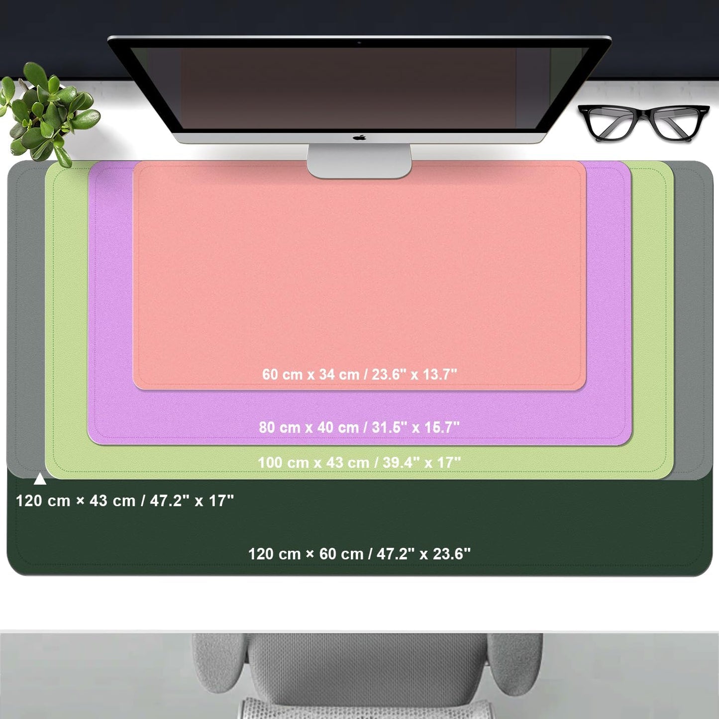 Leather Desk Pad Protector, Mat, Large Mouse Pad, Non-Slip Blotter, Laptop Desk Pad - PU Leather Writing Pad for Office and Home (Matcha Green, 31.5" x 15.7")